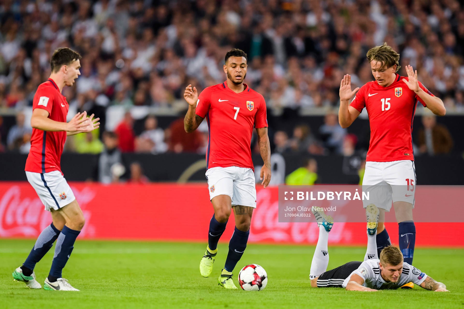 Anders Konradsen , Joshua King and Sander Berge of Norway