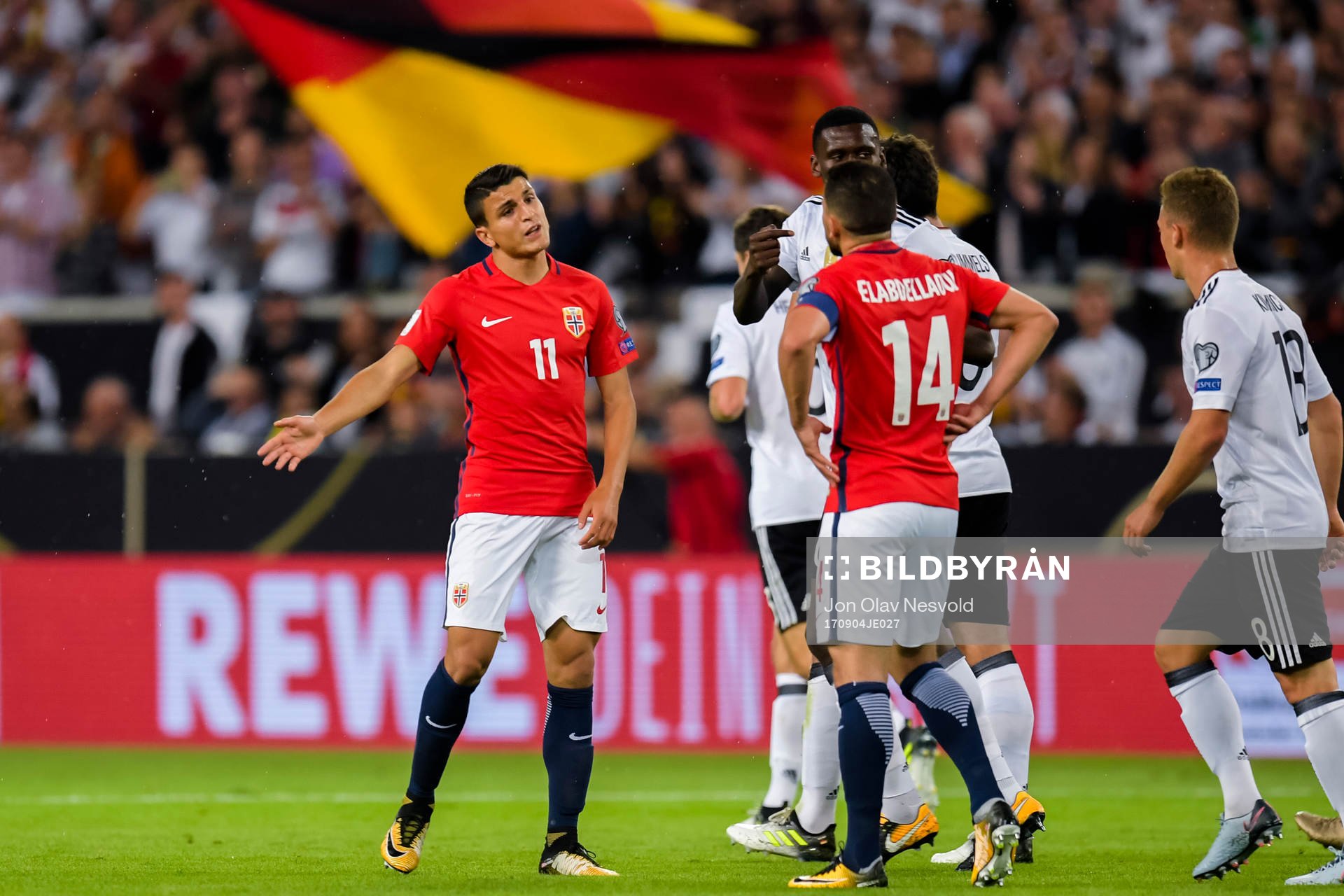 Mohamed Elyounoussi and Omar Elabdellaoui of Norway looks