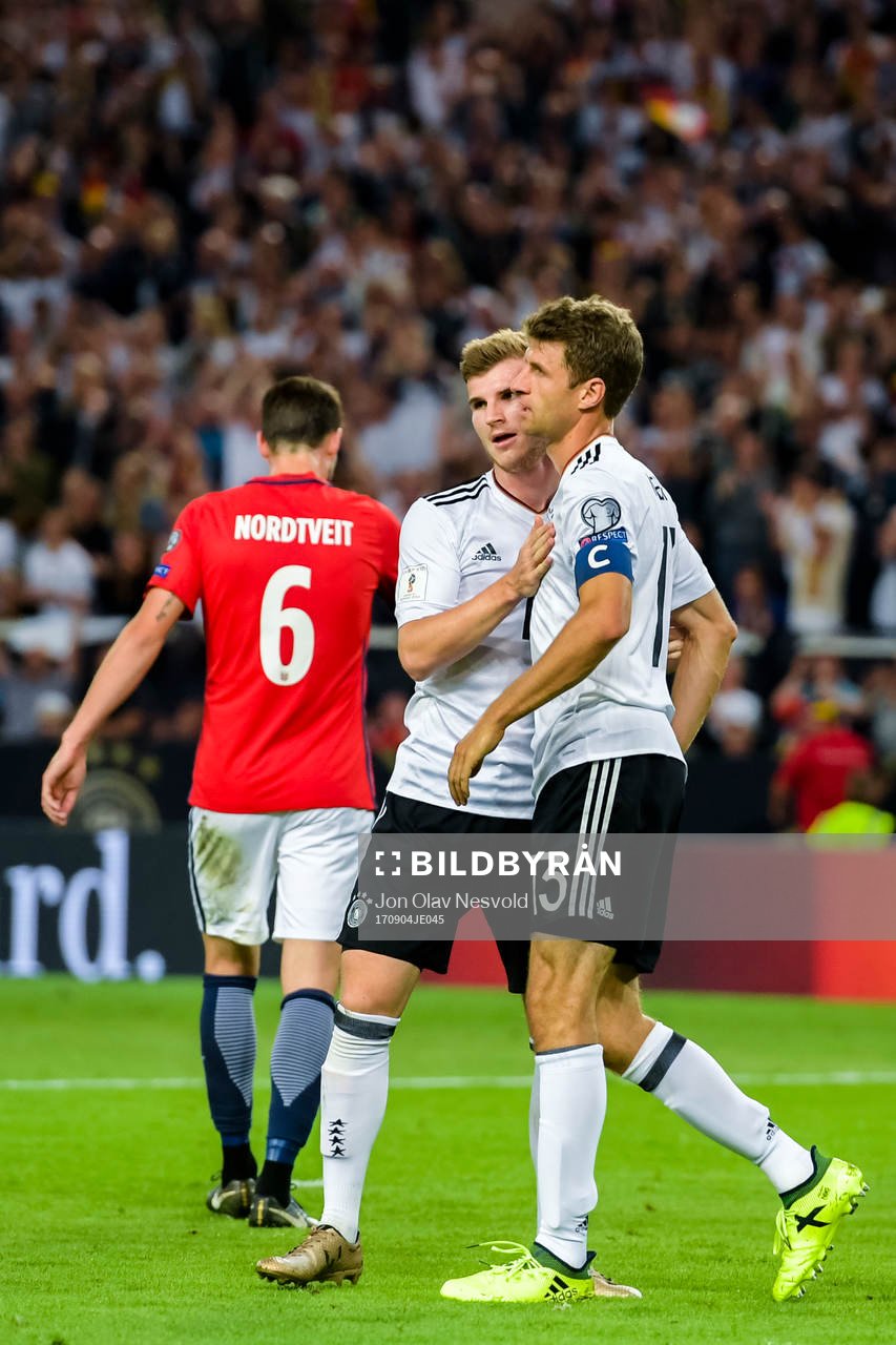 Thomas Müller and Timo Werner  of Germany celebrates the