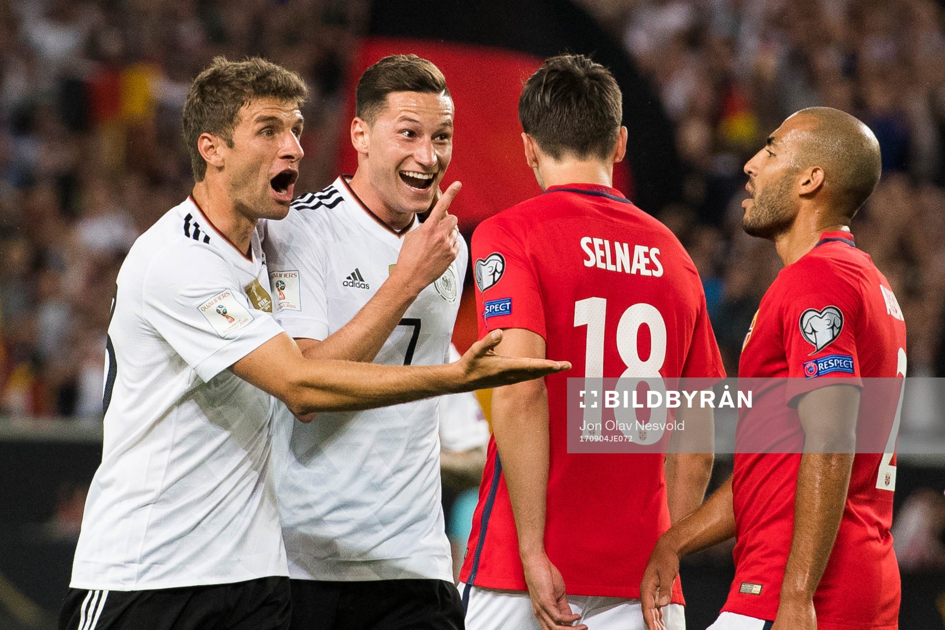 Thomas Müller and Julian Draxler of Germany celebrates the