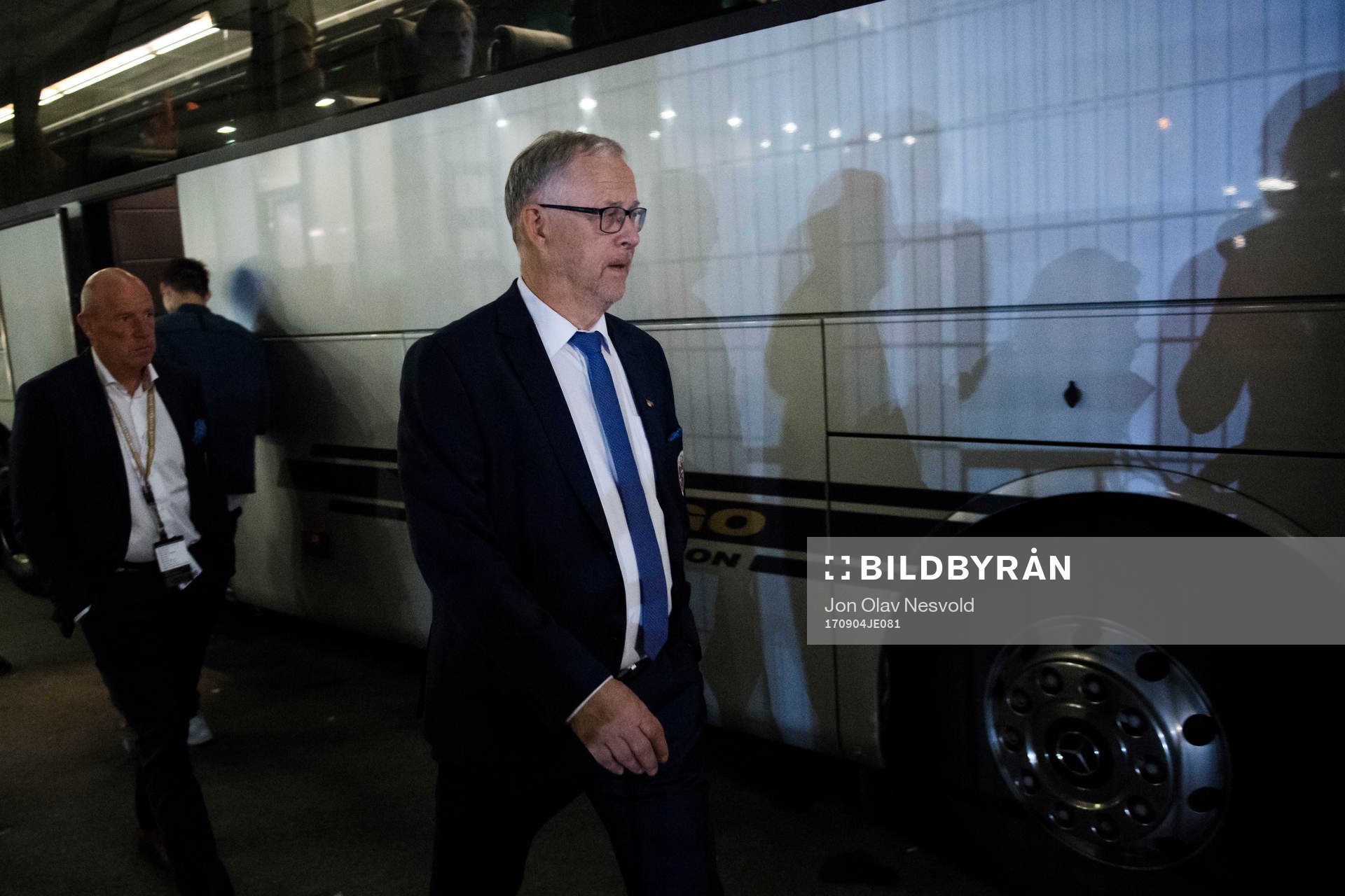 Lars Lagerbäck, head coach of Norway, leaves the arena