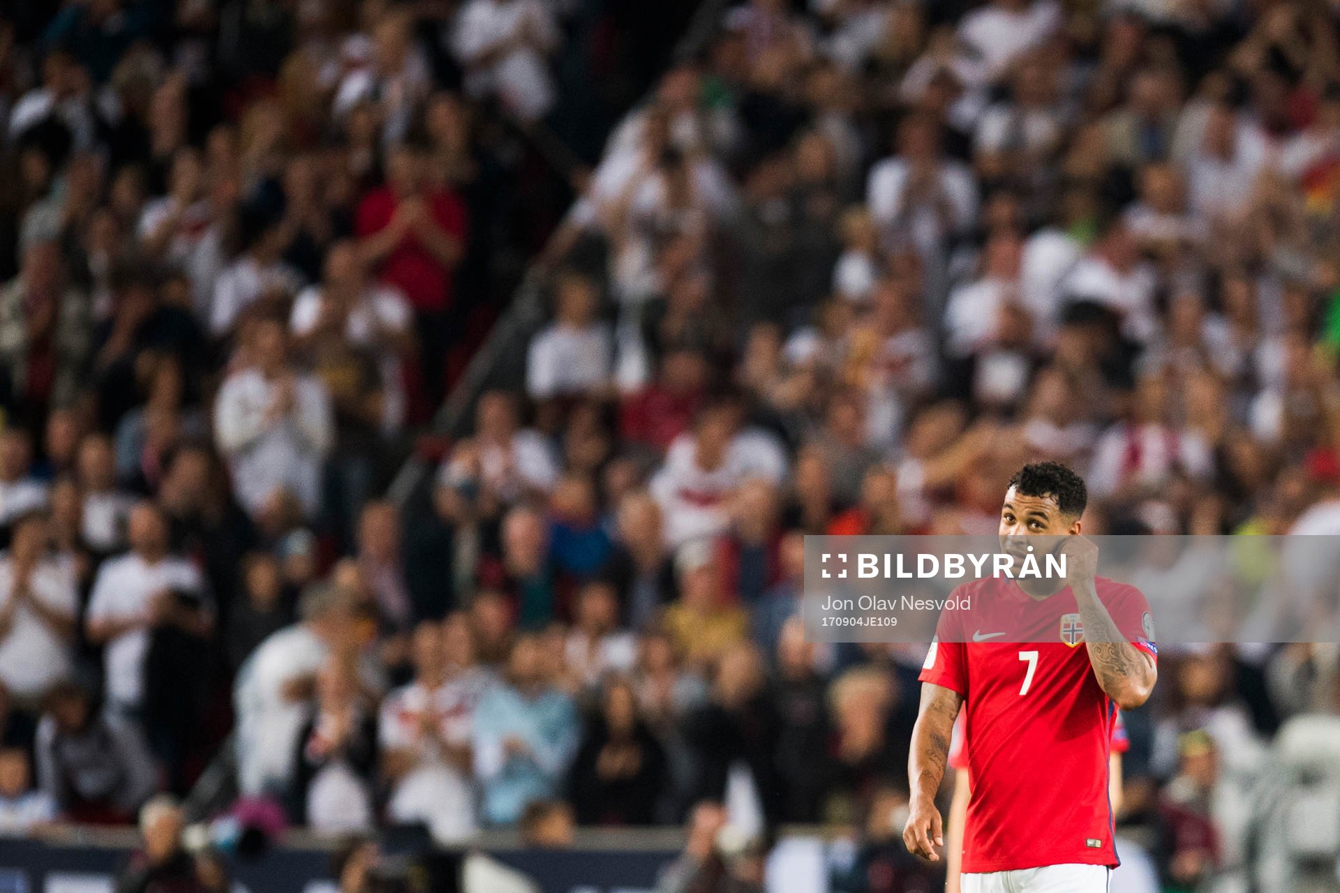 Joshua King of Norway looks dejected