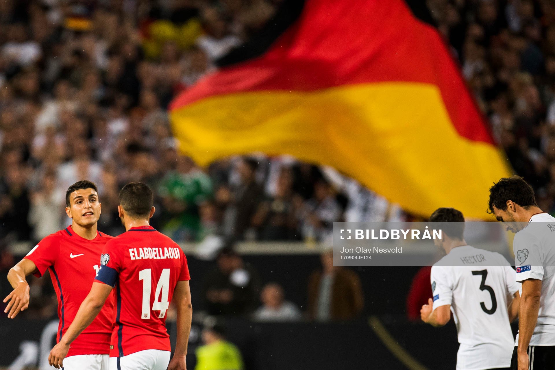 Mohamed Elyounoussi and Omar Elabdellaoui of Norway