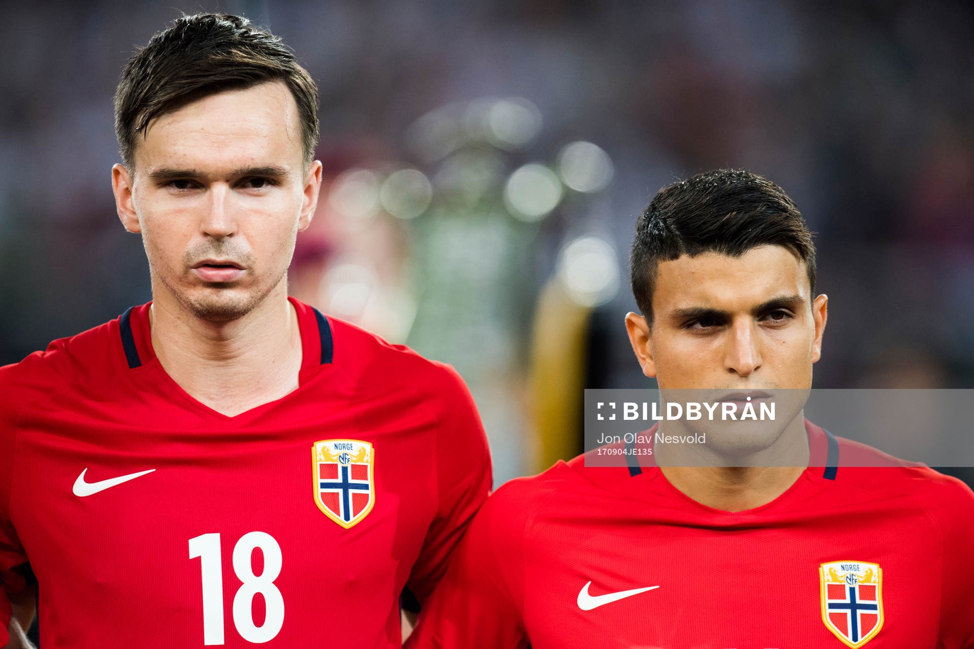 Ole Sælnes and Mohamed Elyounoussi of Norway