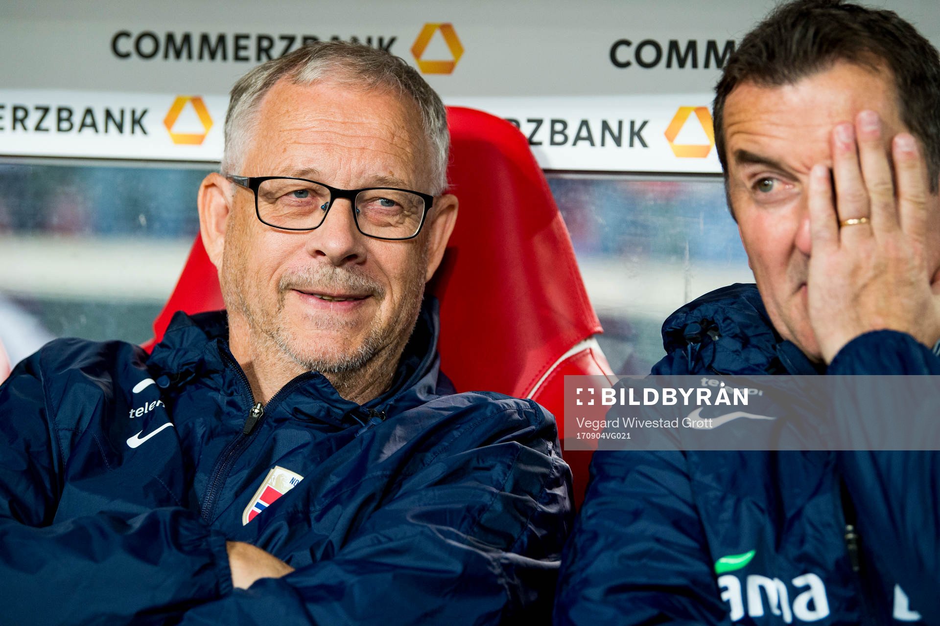 Lars Lagerbäck, head coach, and Per Joar Hansen, assistant