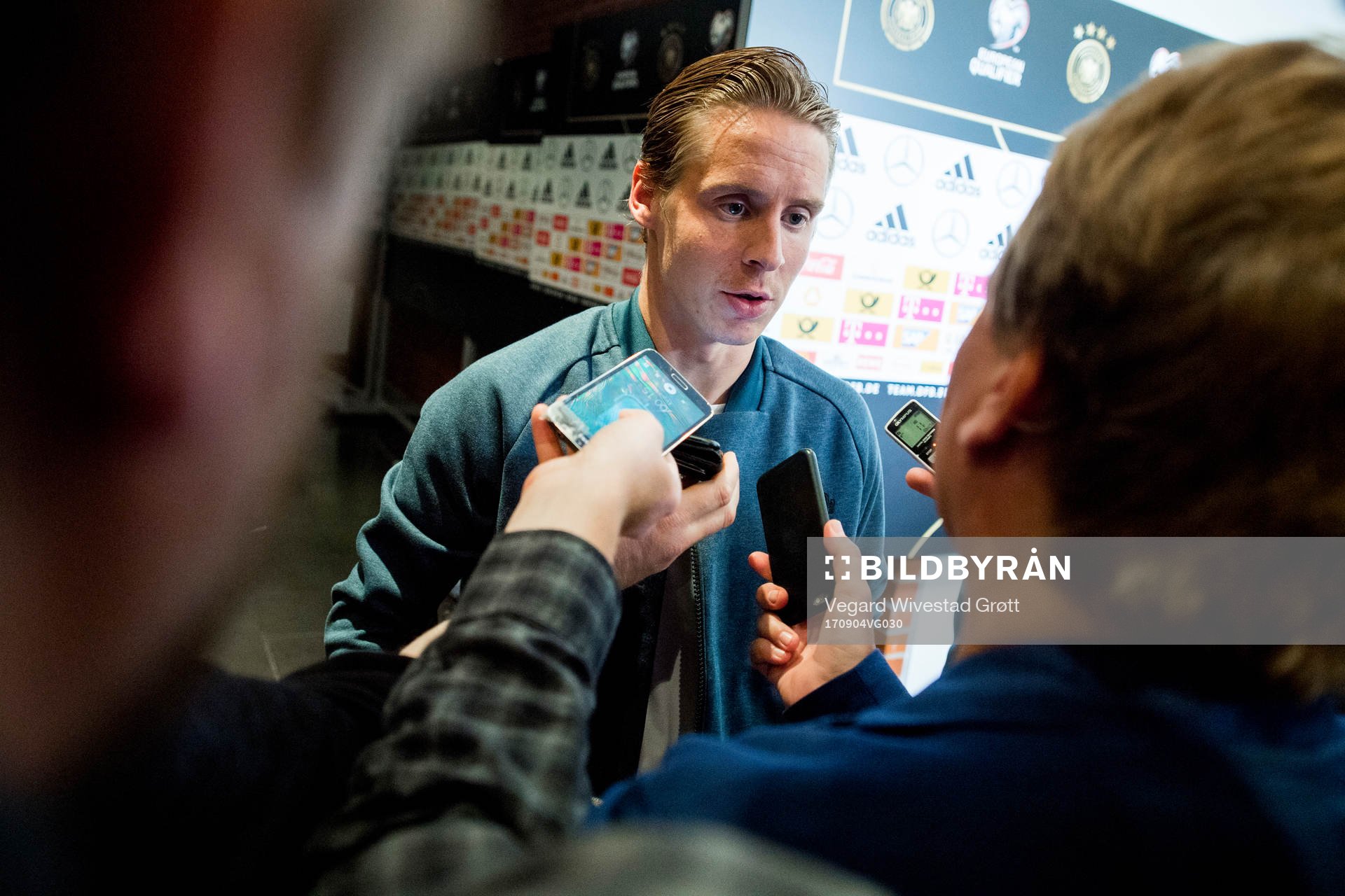 Stefan Johansen of Norway speaks to the press