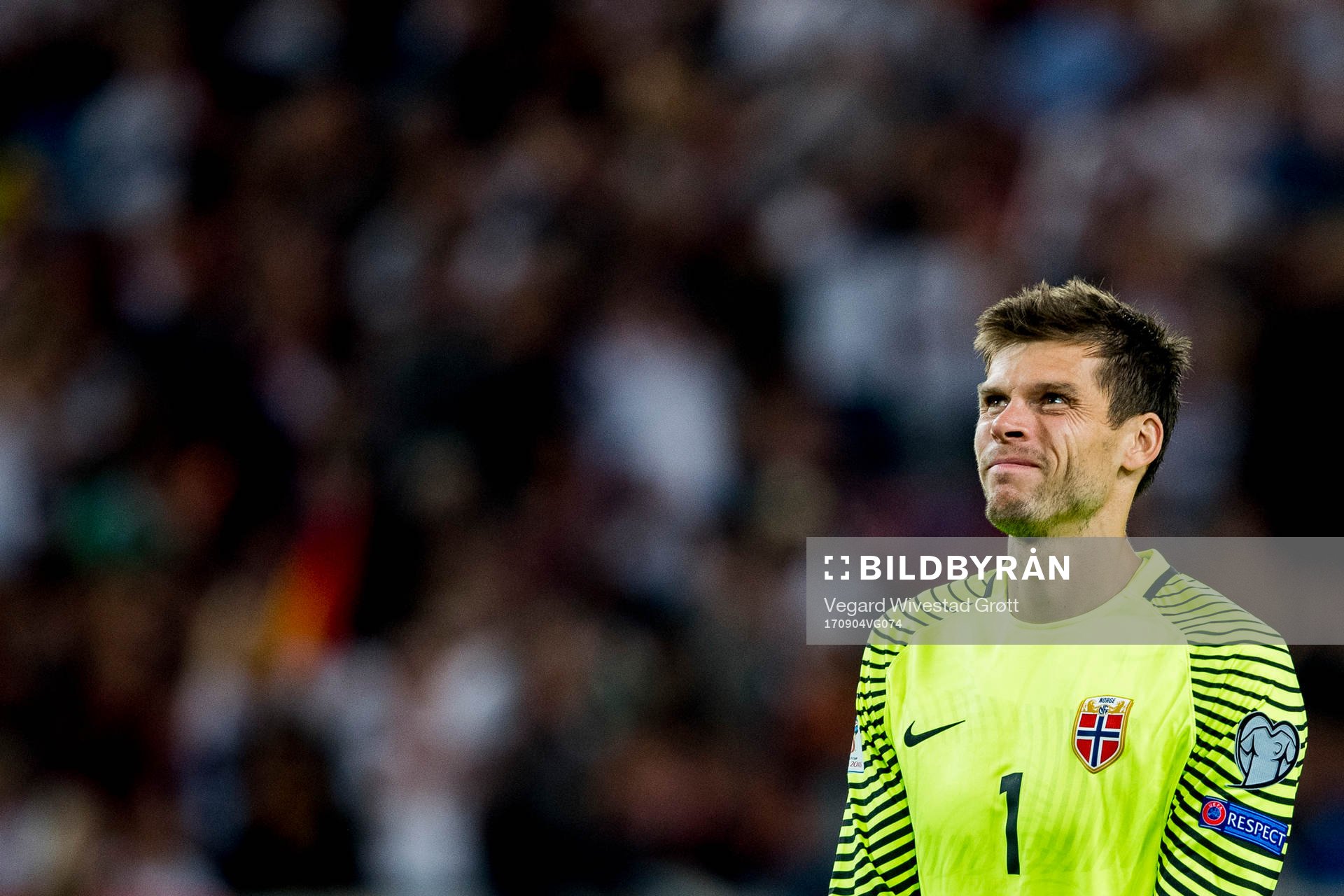 Norway's goalkeeper Rune Almenning Jarstein looks dejected