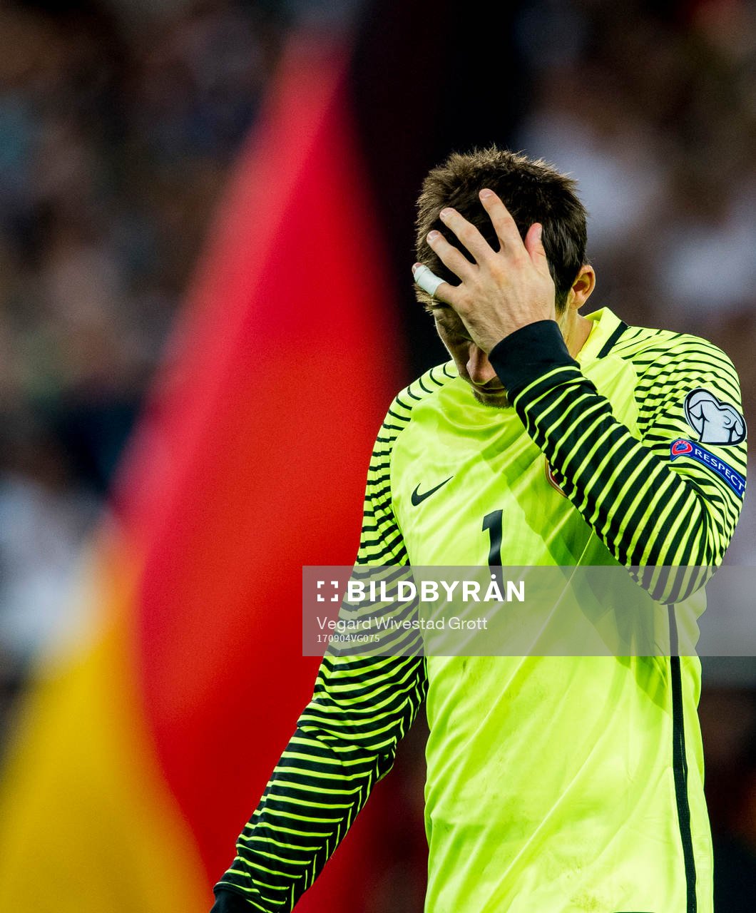 Norway's goalkeeper Rune Almenning Jarstein looks dejected