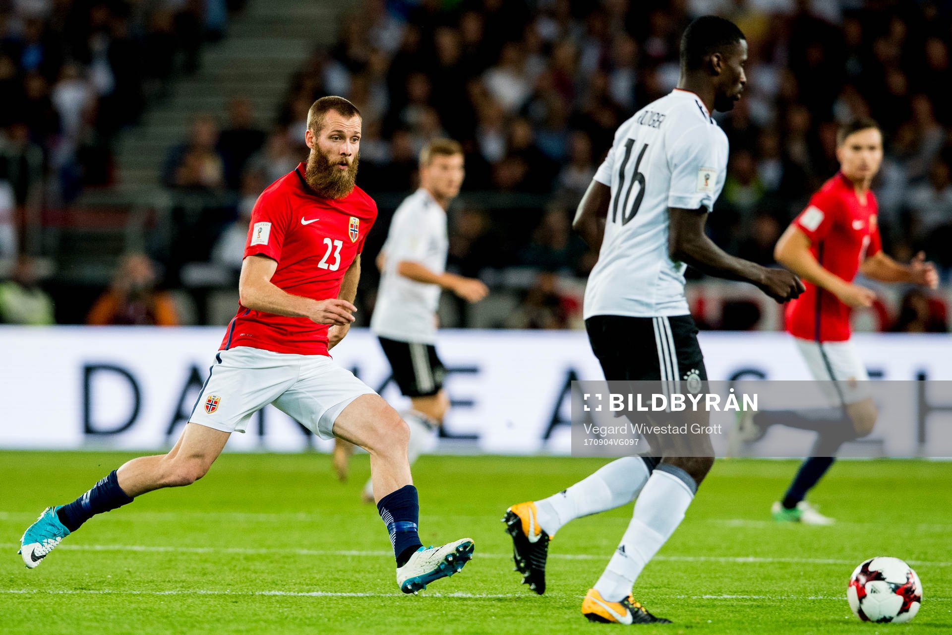 Jo Inge Berget of Norway and Antonio Rüdiger of Germany