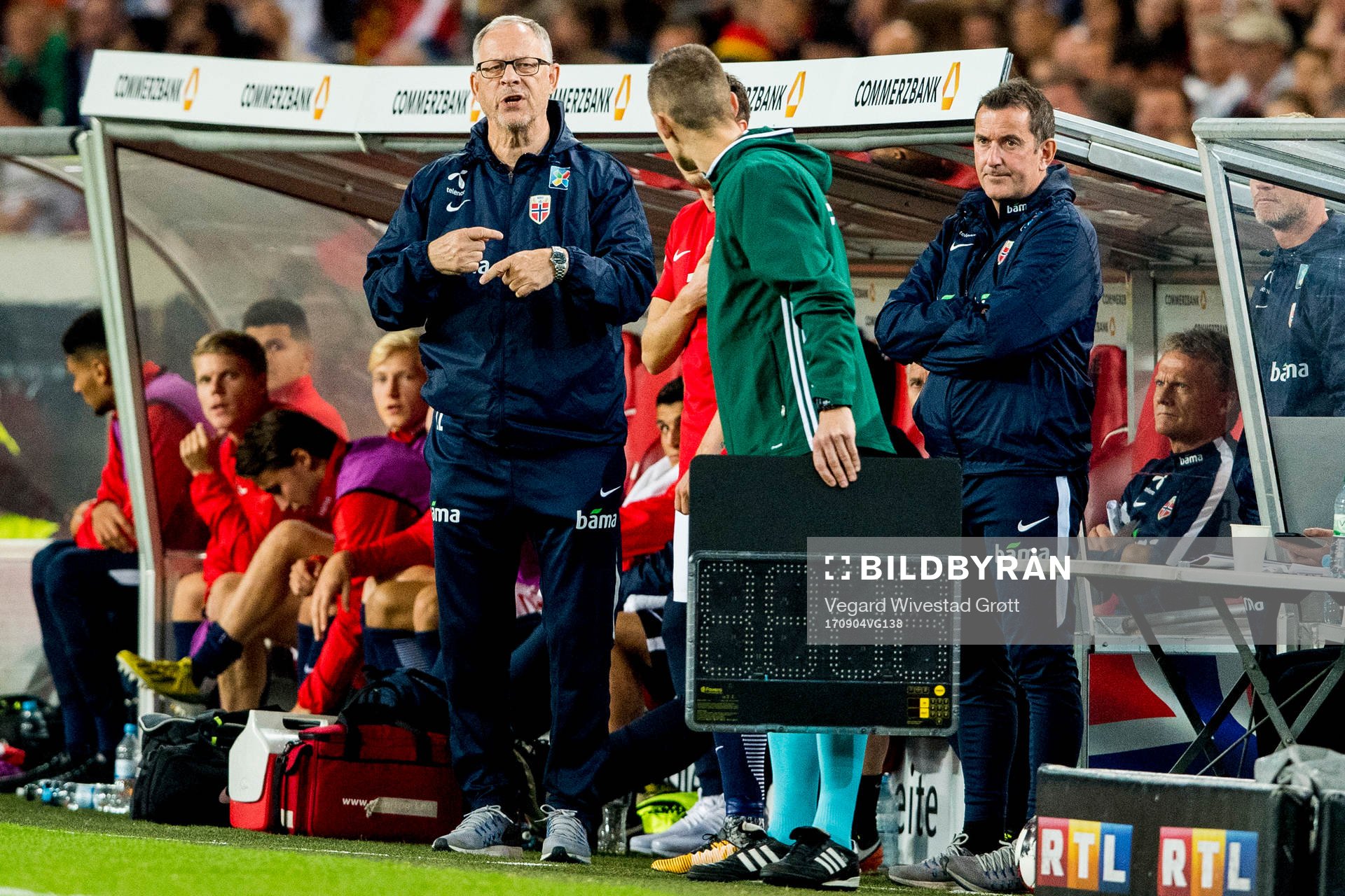 Lars Lagerbäck, head coach of Norway, and Per Joar Hansen,