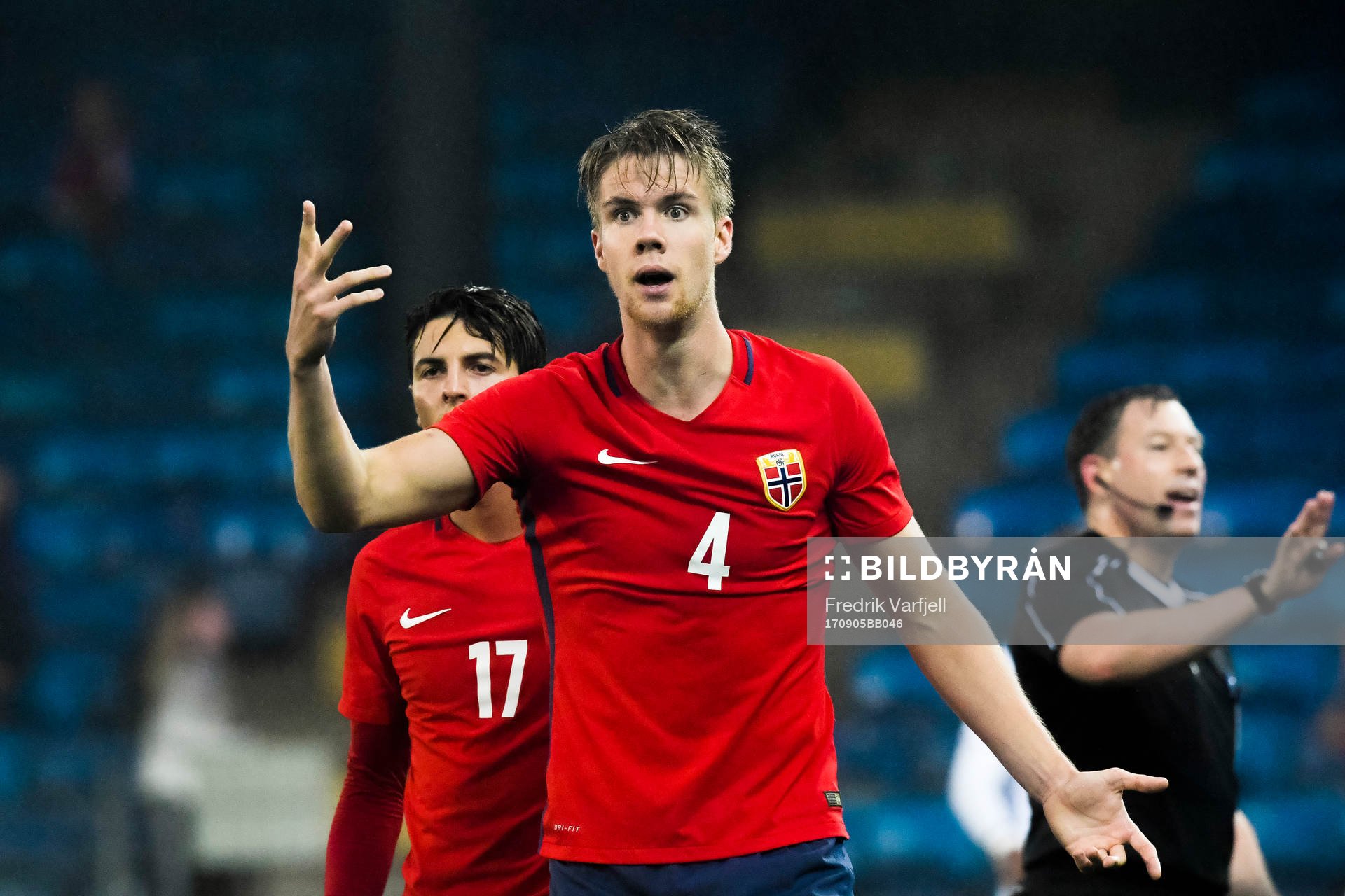 Rafik Zekhnini and Kristoffer Ajer of Norway  looks dejected