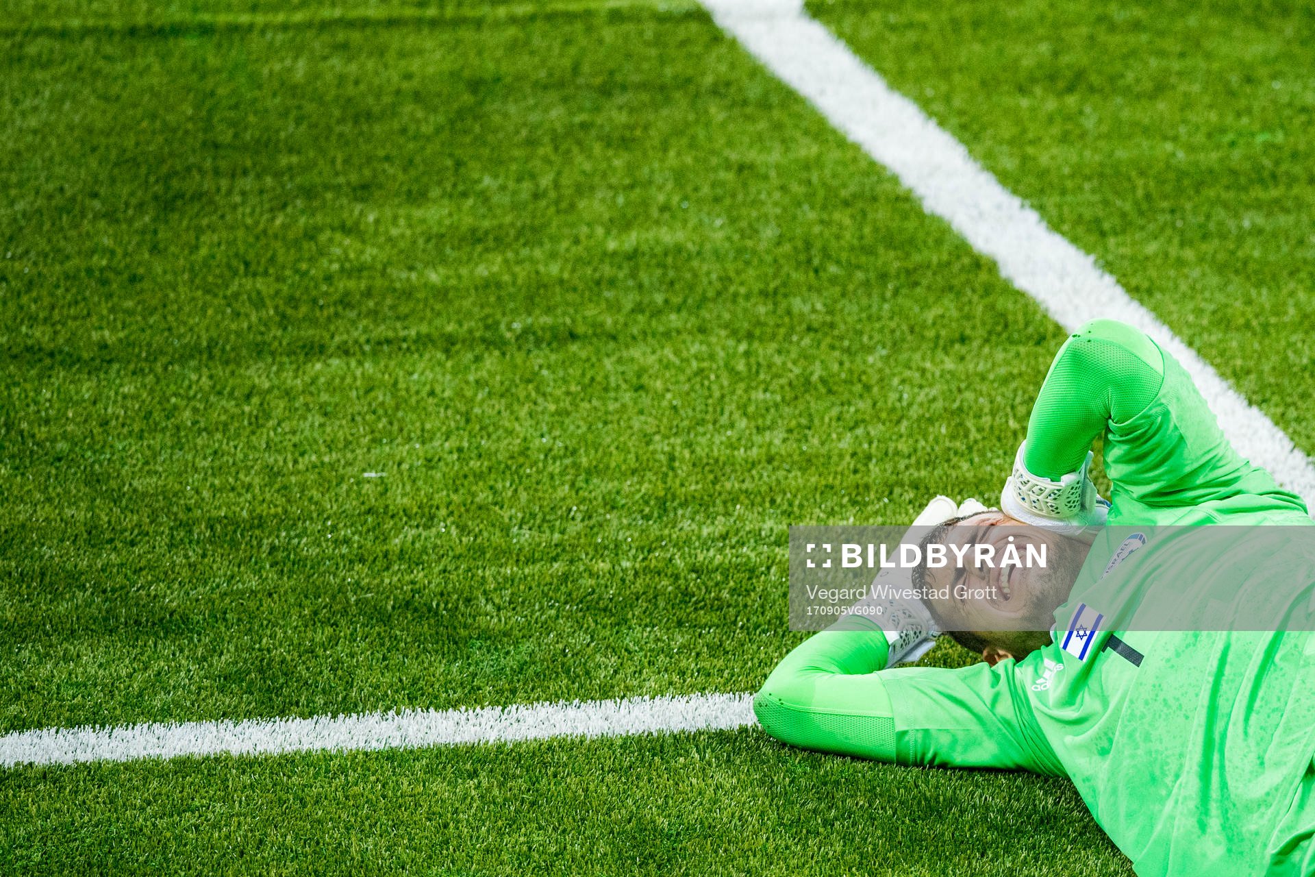 Goalkeeper Sahar Hasson of Israel lies down