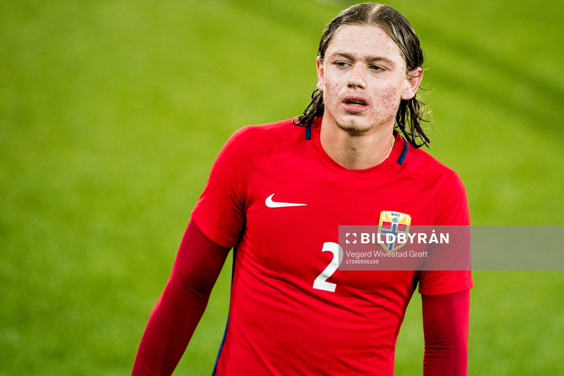 Julian Ryerson looks dejected after the UEFA European Under-21 Qualifier match between Norway and Israel on September 5, 2017 in Drammen.