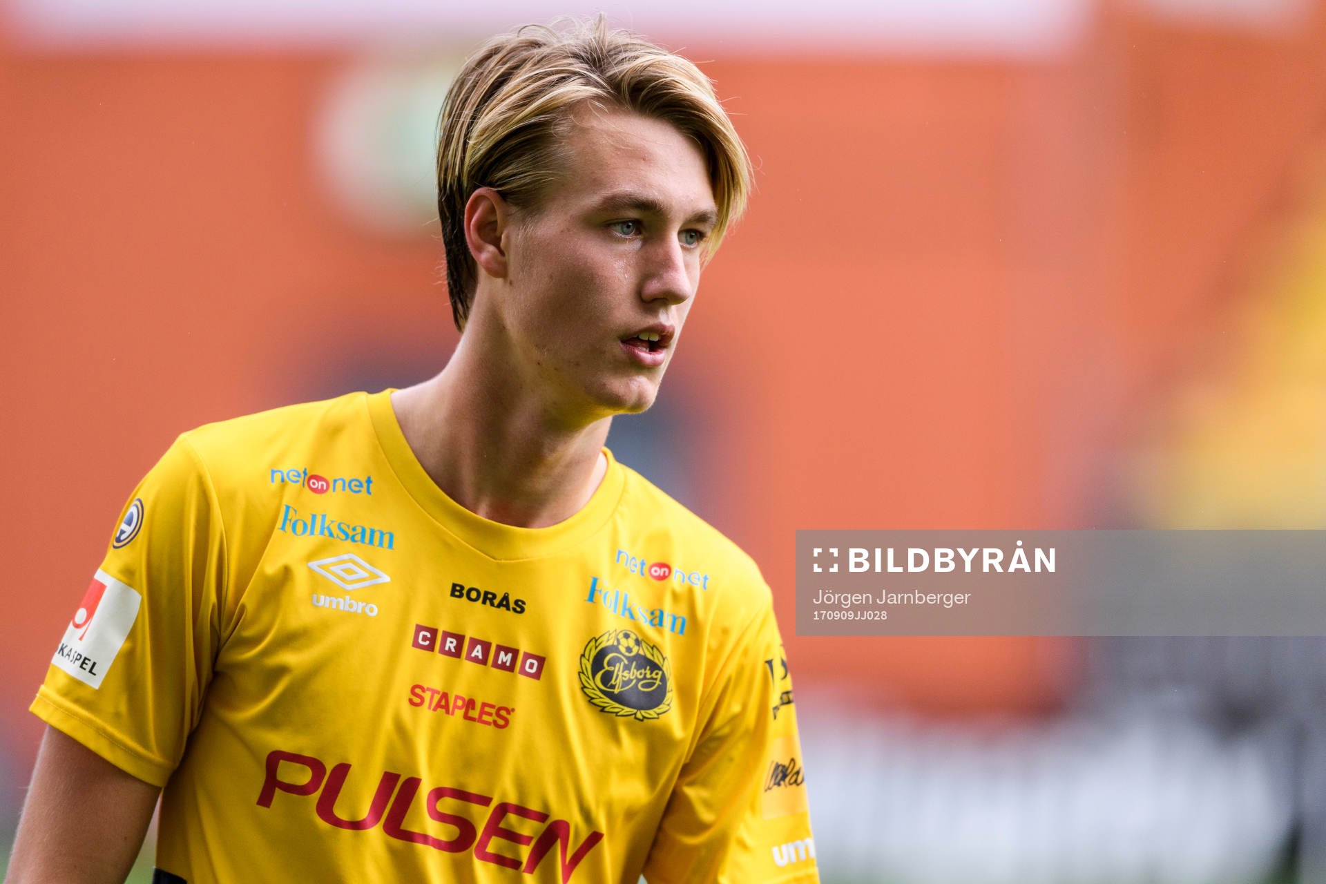 Elfsborgs Hugo Svensson under fotbollsmatchen i U19 Allsvenskan mellan Elfsborg och Halmstad den 9 september 2017 i Borås.