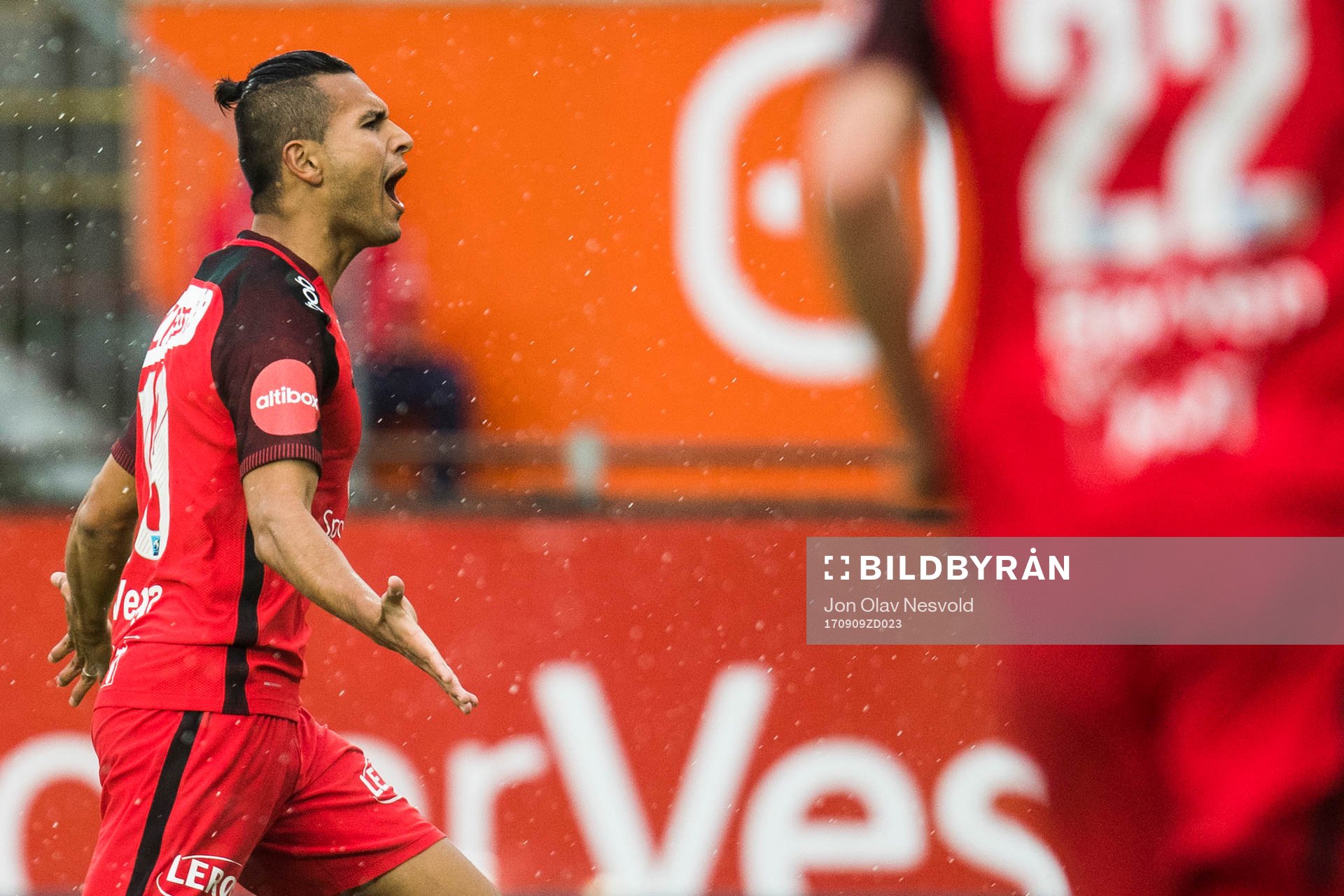 Deyver Vega of Brann celebrates scoring the 1-0 goal