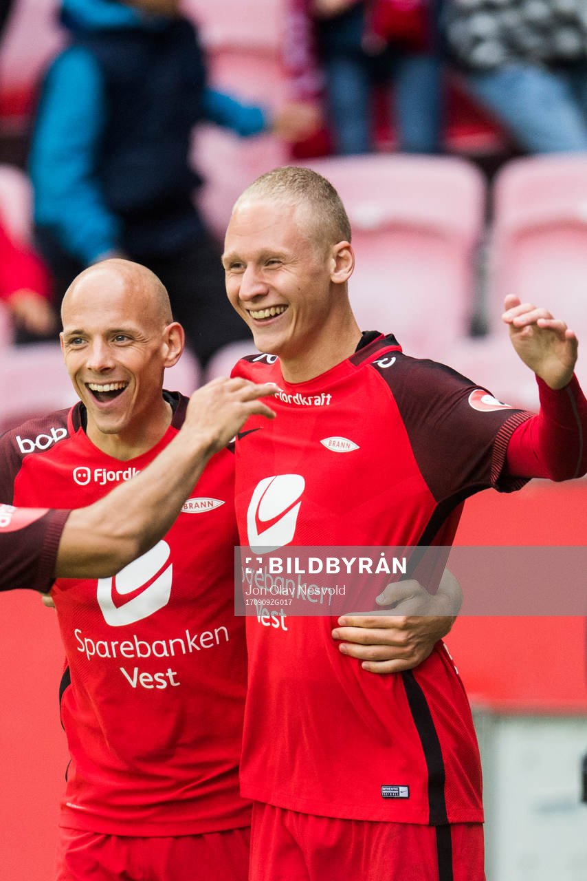 Ruben Kristiansen and Kristoffer Barmen of Brann celebrate