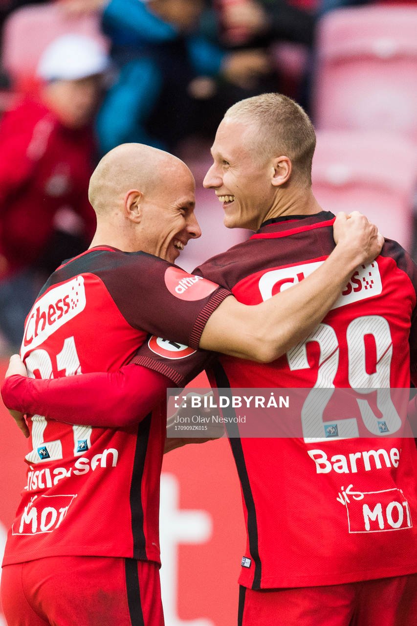 Ruben Kristiansen and Kristoffer Barmen of Brann celebrate