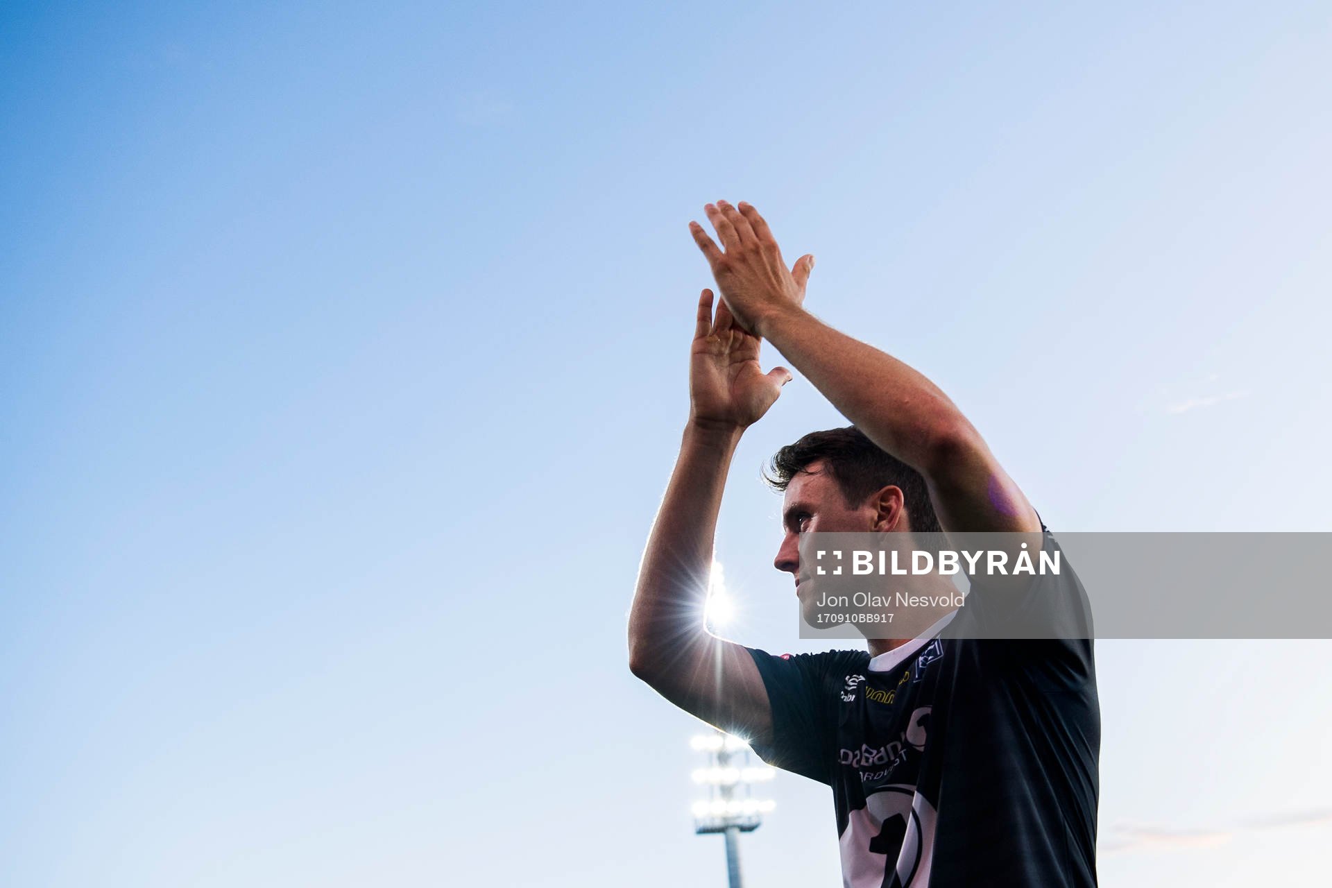 Andreas Hopmark of Kristiansund celebrates after winning the Eliteserien match between Kristiansund and Tromsø on September 10, 2017 in Kristiansund.