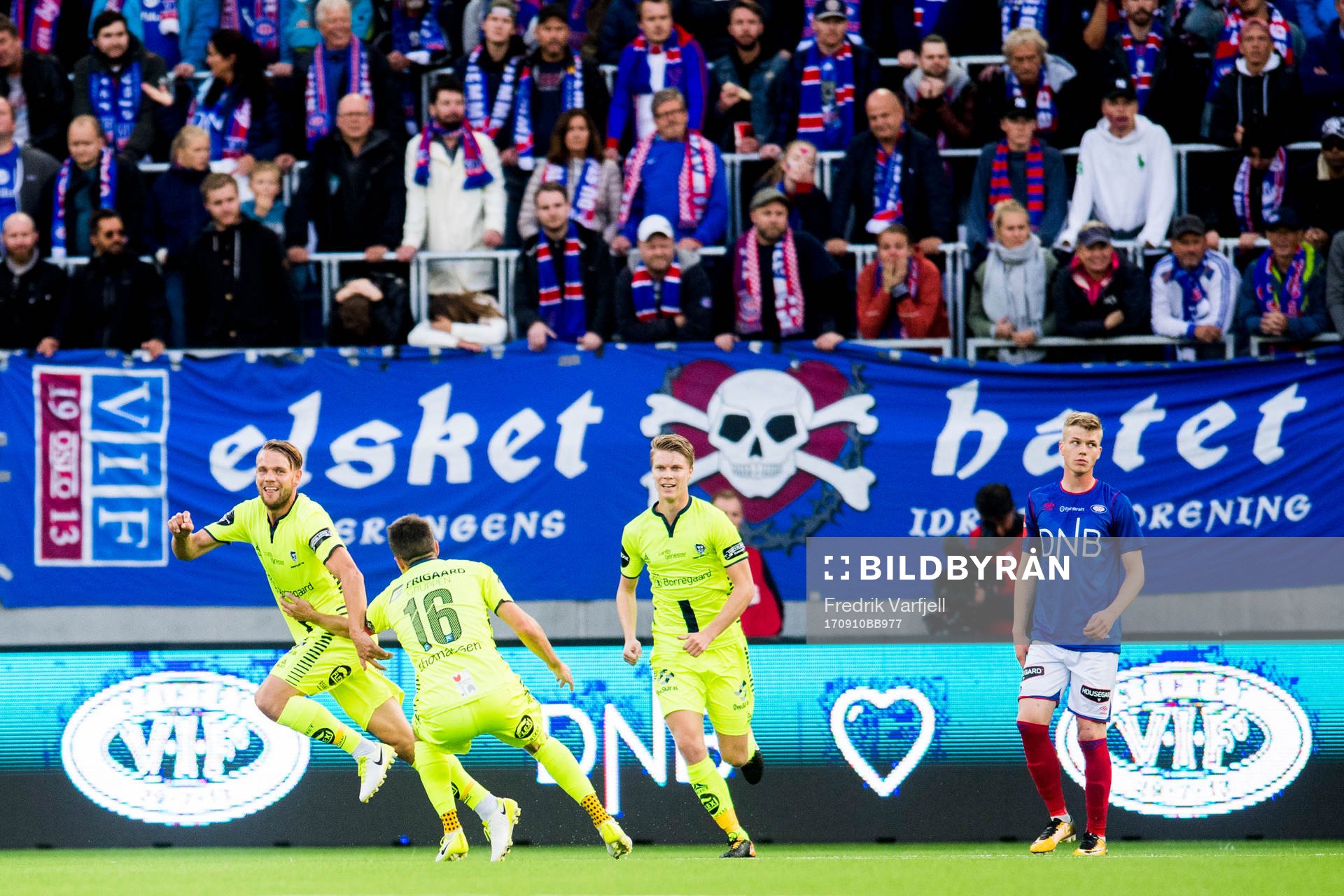 Ole Jörgen Halvorsen, of Sarpsborg 08, celebrates with his