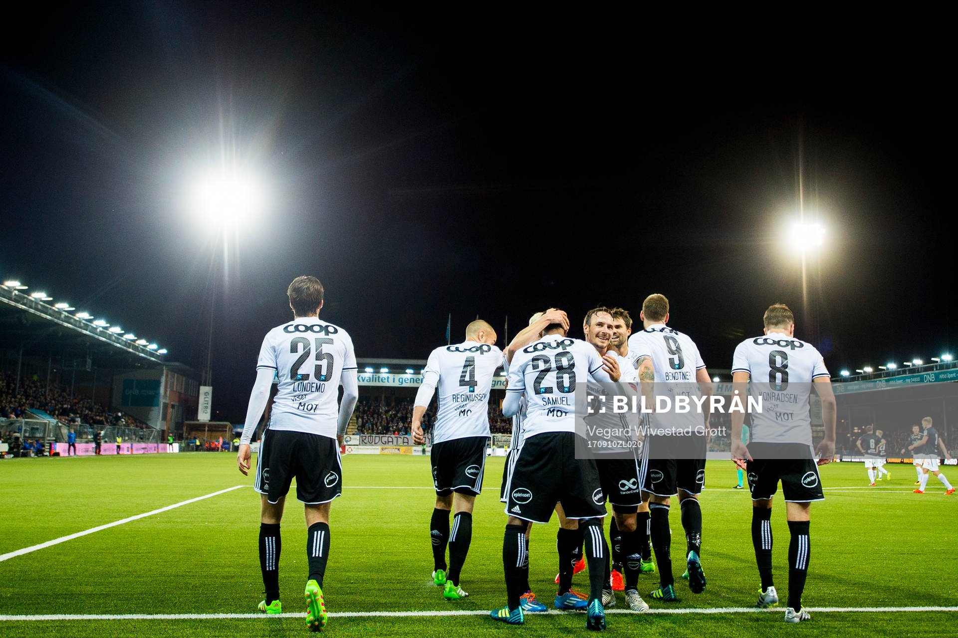 Samuel Adegbenro of Rosenborg celebrates with Mike Jensen