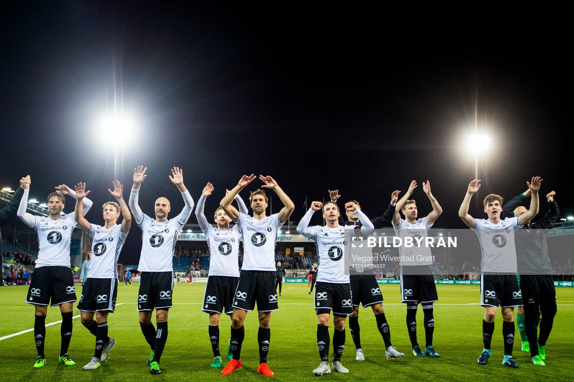 Players of Rosenborg celebrate their 0-2 win after the Eliteserien match between Strømsgodset and Rosenborg on September 10, 2017 in Drammen.