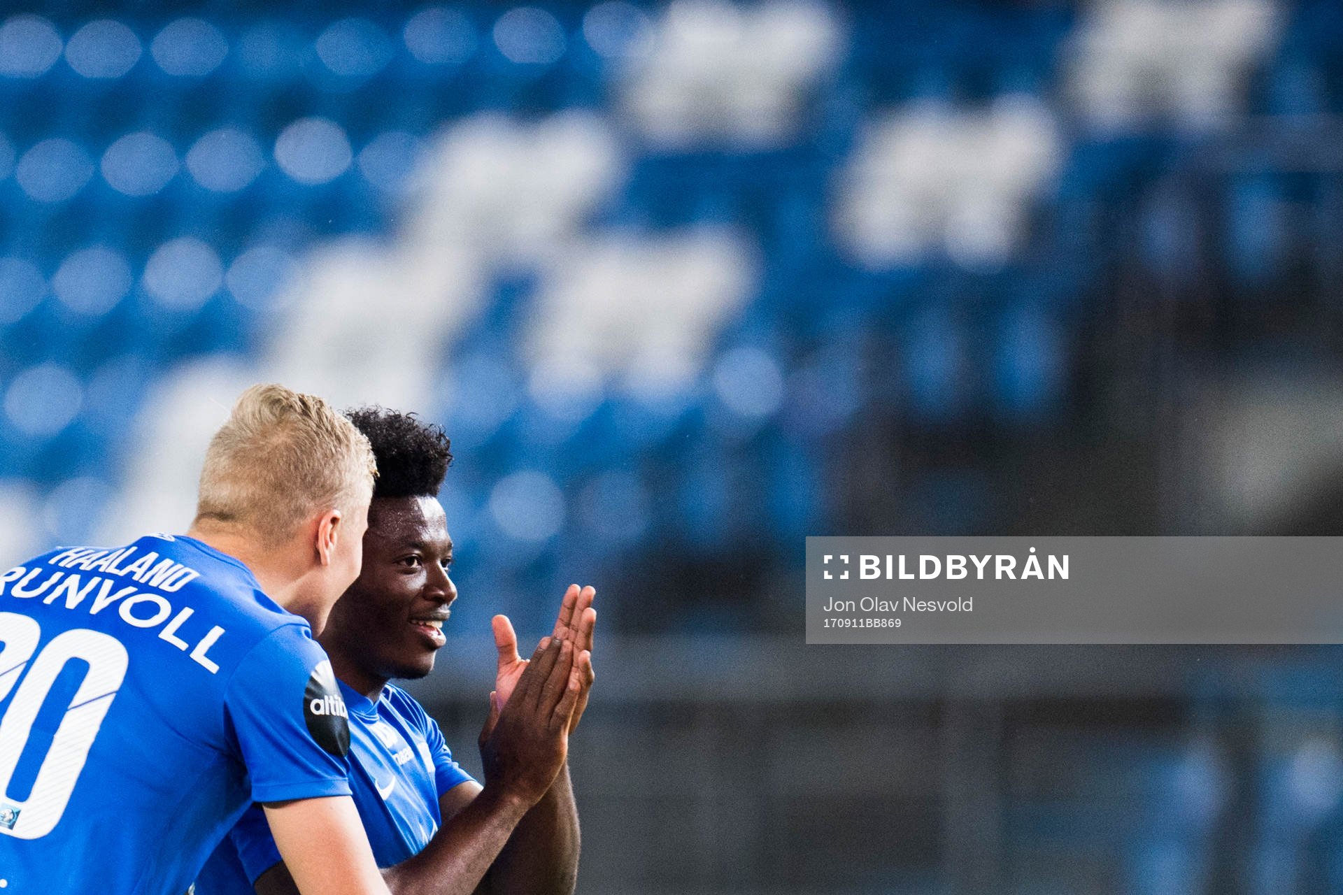 Erling Braut Haaland and Thomas Amang of Molde celebrate