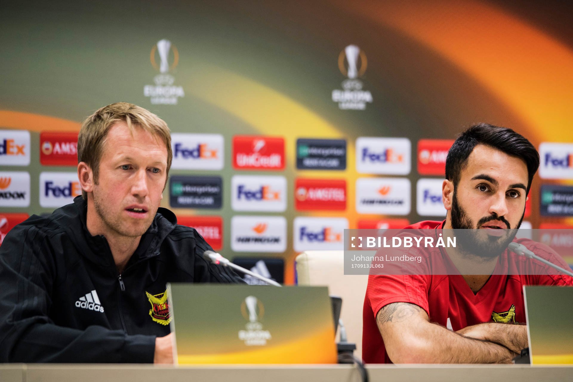 Östersunds tränare Graham Potter och Brwa Nouri deltar i