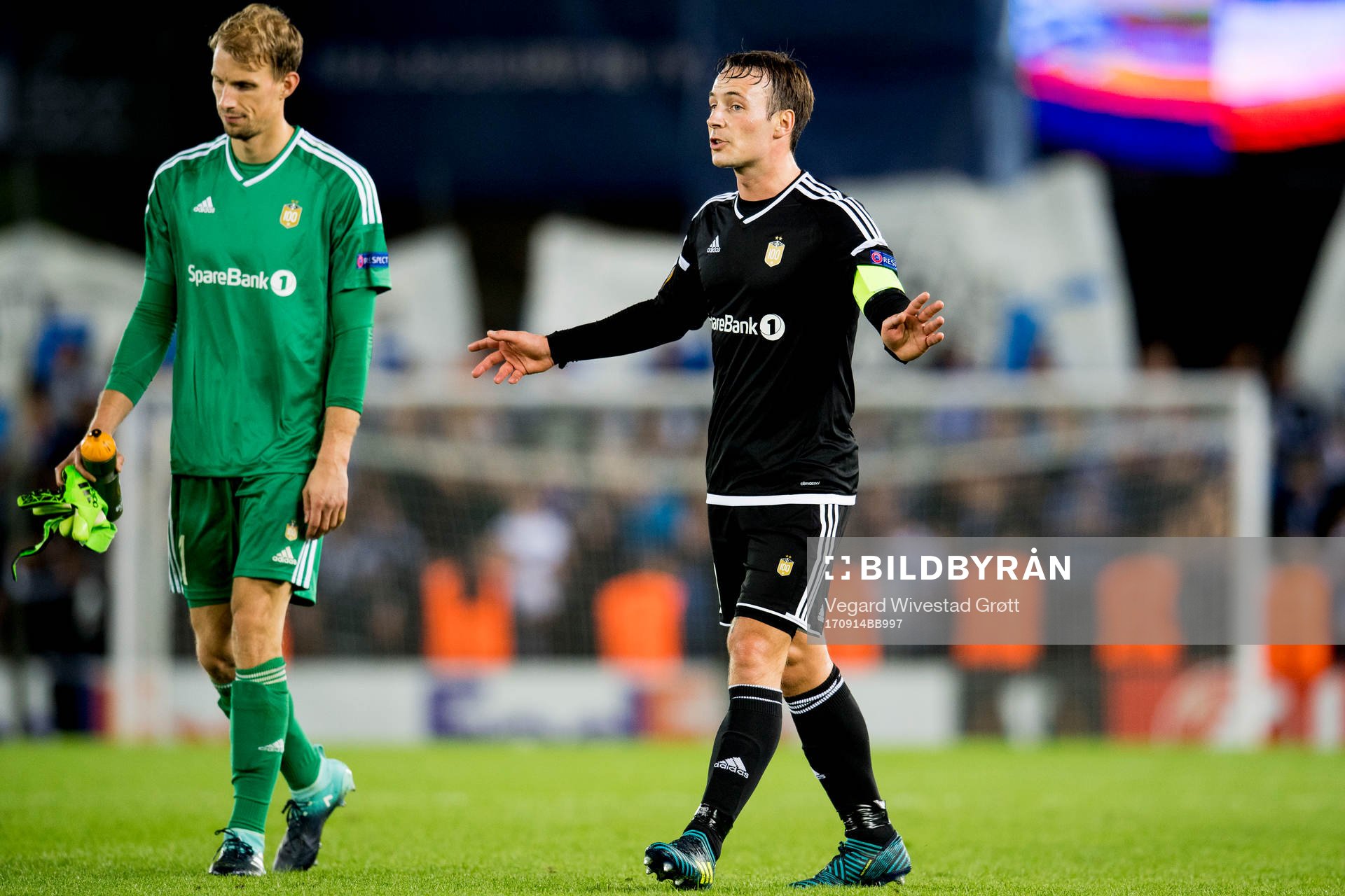 Goalkeeper André Hansen and Mike Jensen of Rosenborg