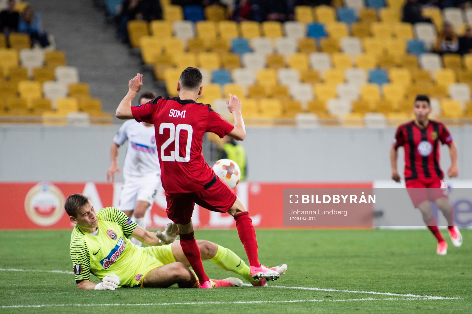 Zoryas målvakt Andriy Lunin och Östersunds Gabriel Somi
