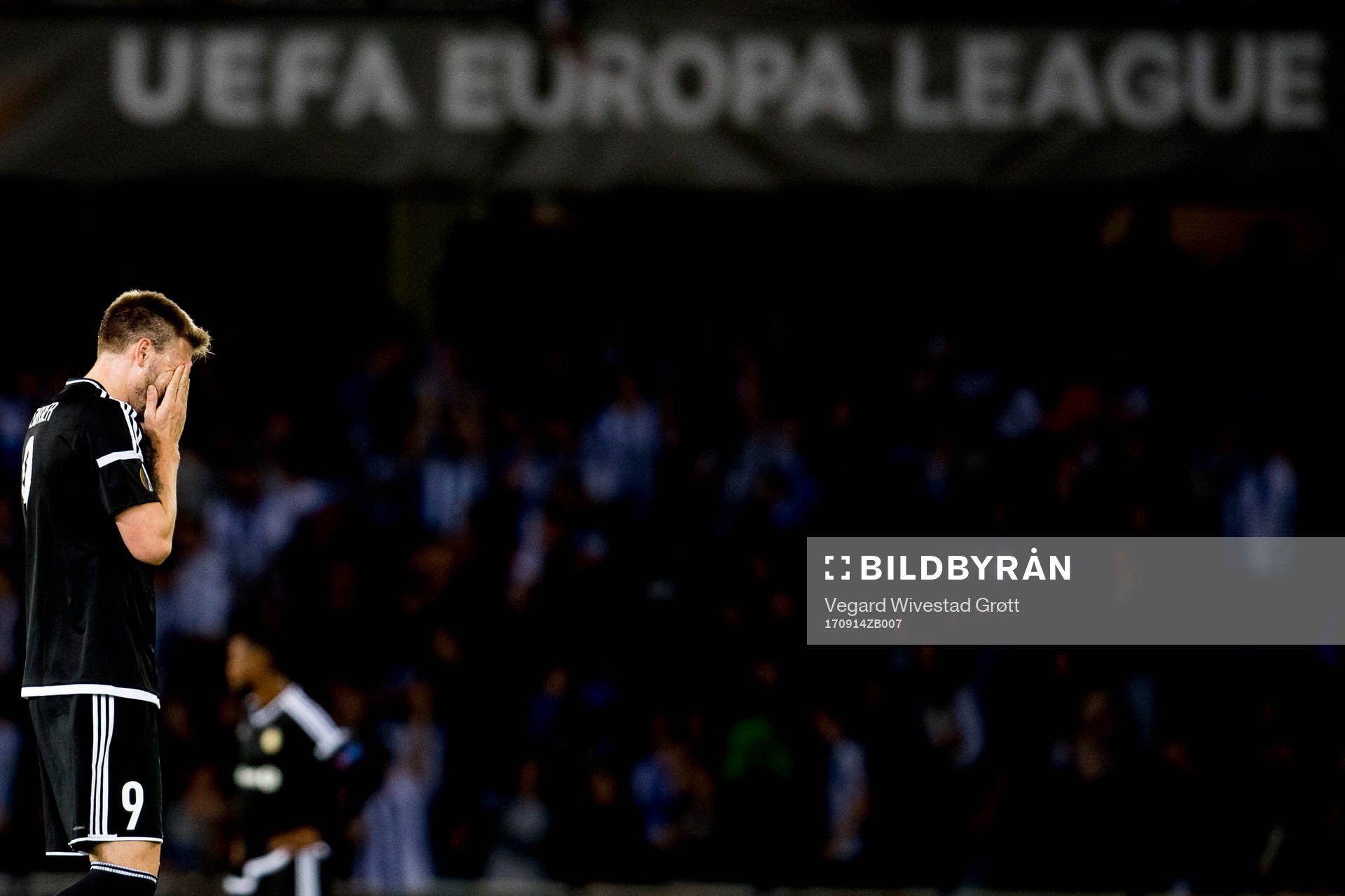 Nicklas Bendtner of Rosenborg looks dejected