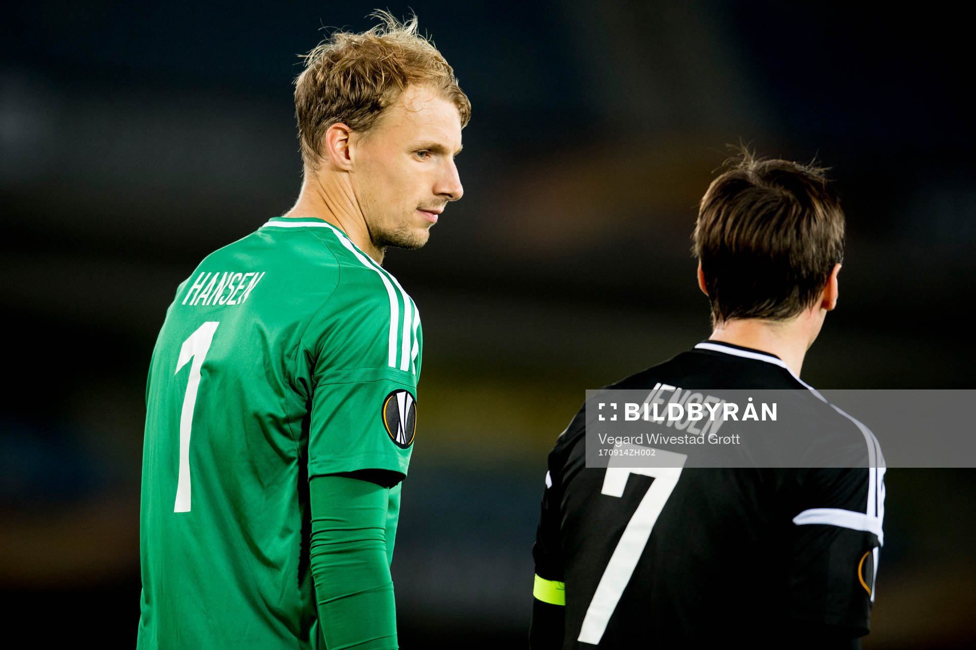 Goalkeeper André Hansen and Mike Jensen of Rosenborg
