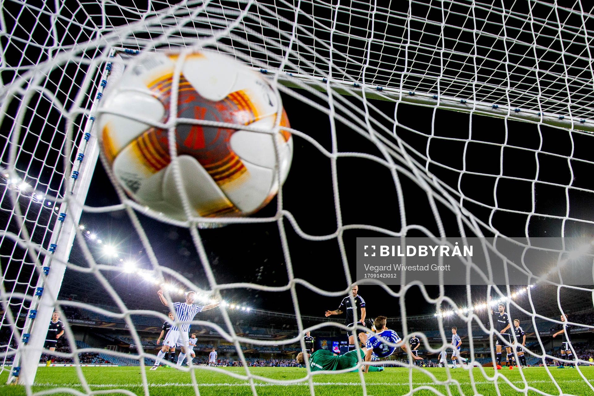 Diego Llorente of Real Sociedad scores 1-0 behind