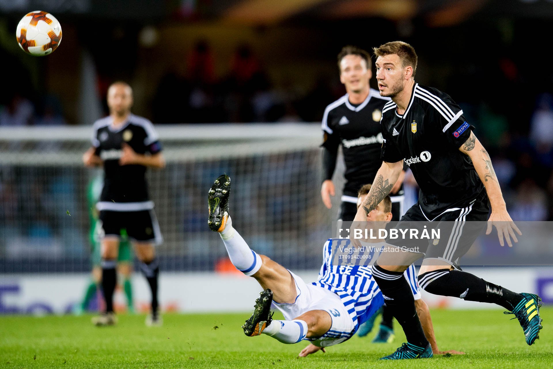 Nicklas Bendtner of Rosenborg and Diego Llorente of Real