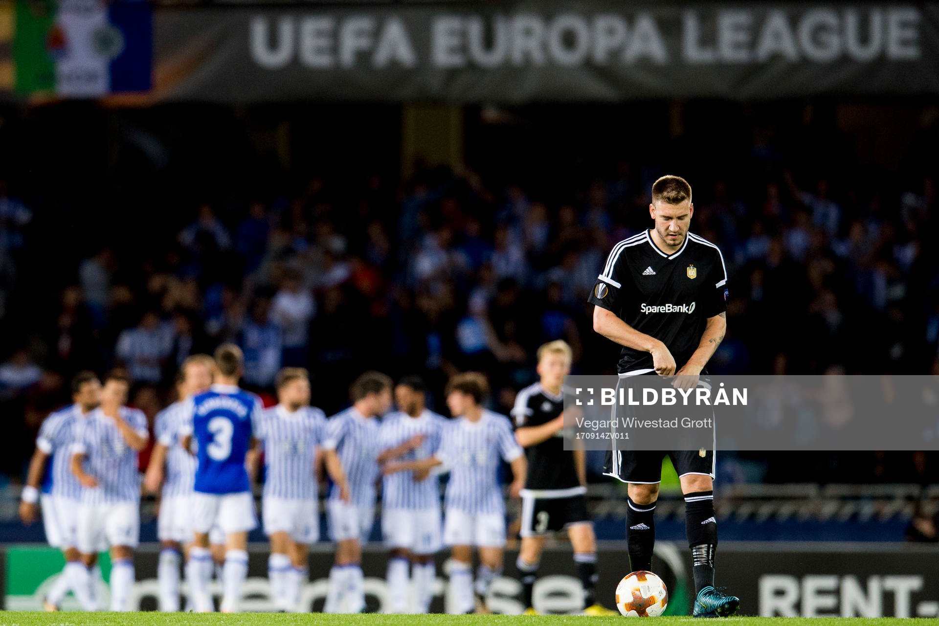 Nicklas Bendtner of Rosenborg looks dejected