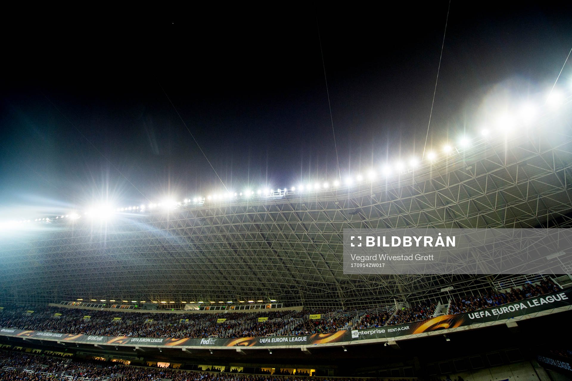 General view of the floodlights at Anoeta Stadium