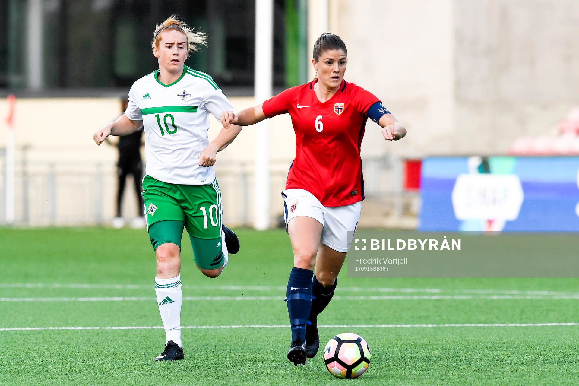 Rachel Furness of Northern Ireland and Maren Mjelde of