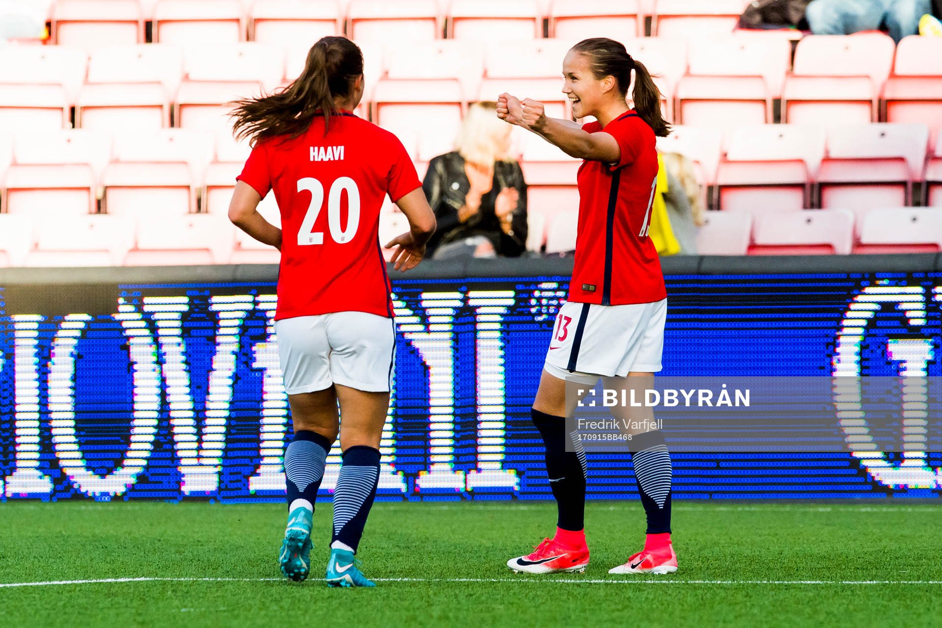 Guro Reiten of Norway celebrates with her teammate Emilie