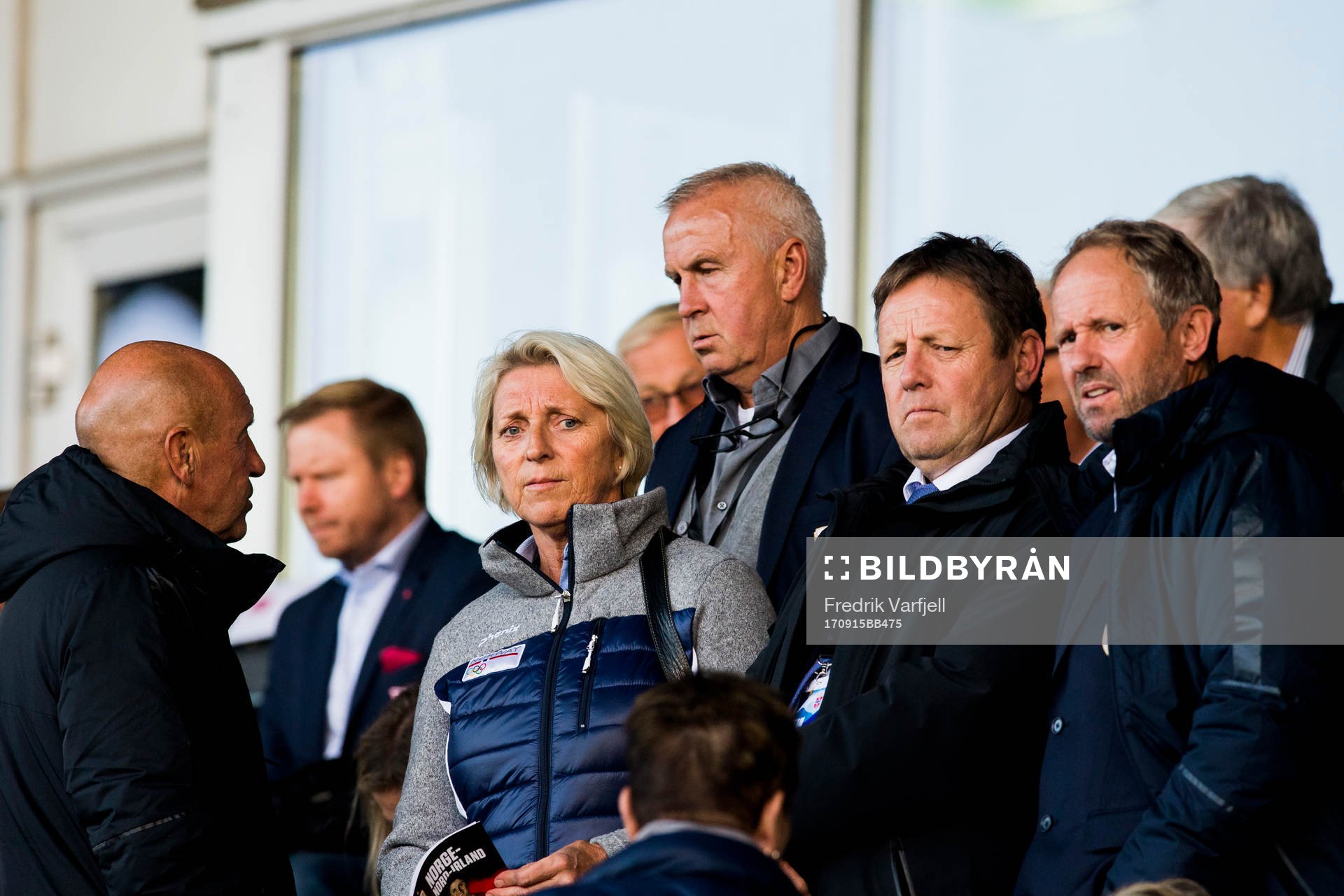 Chief of elite football Nils Johan Semb at the Norwegian Football Association (NFF), Marit Breivik, Even Pellerud and General secretary Pål Bjerketvedt of the Norwegian Football Association (NFF), ahead of the FIFA Women's World Cup Qualifier match between Norway and Northern Ireland on September 15, 2017 in Fredrikstad.