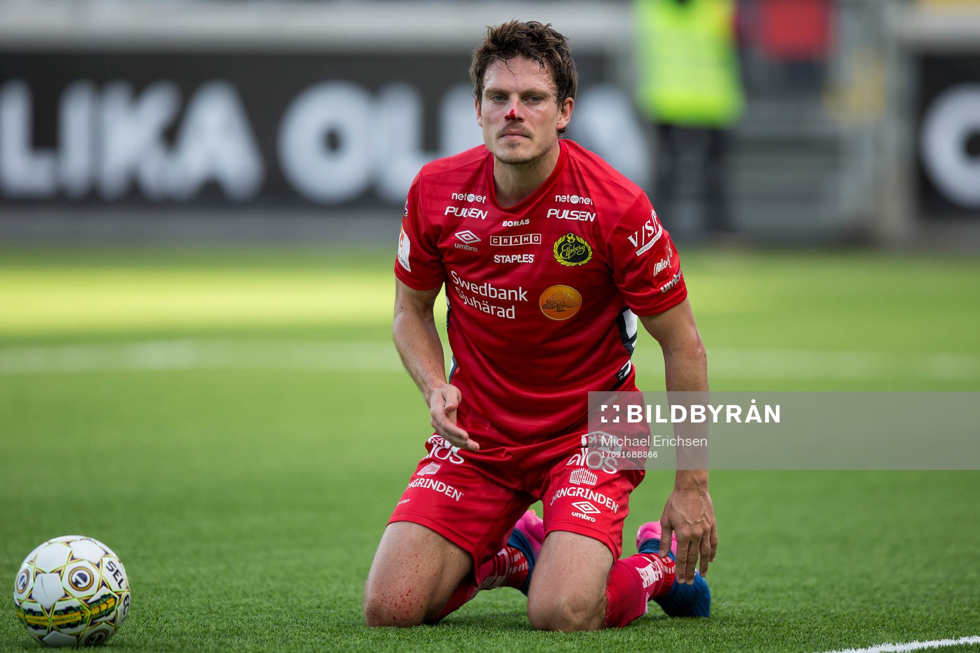 Elfsborgs Jörgen Horn med blod på näsan