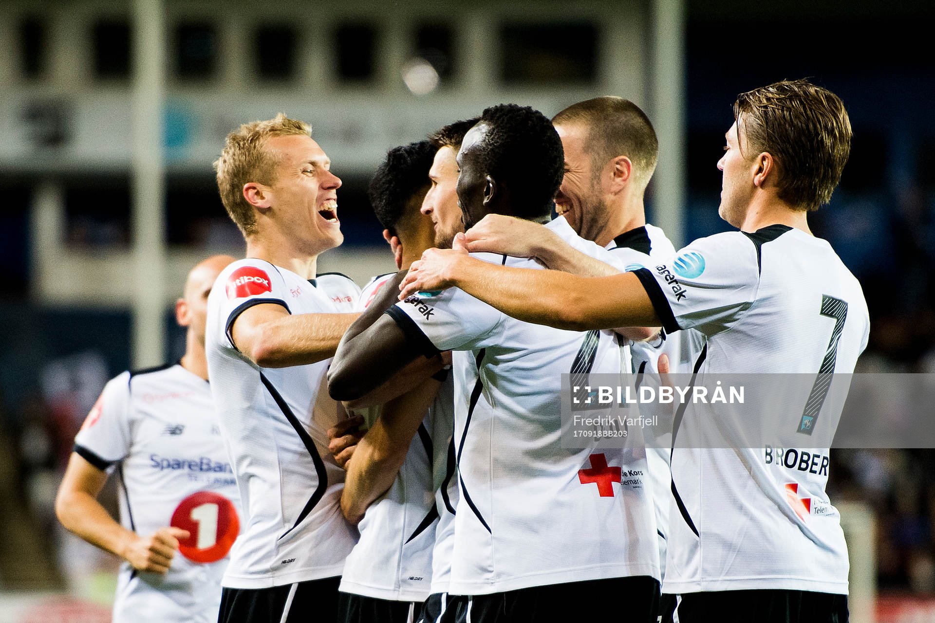 Elbasan Rashani of Odd celebrates with his teammates
