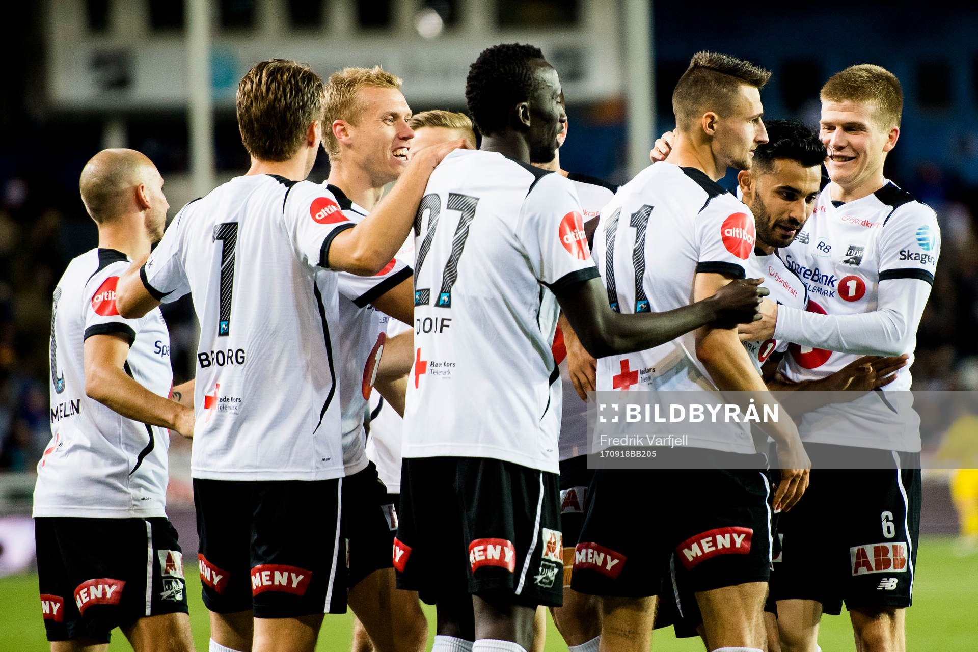 Elbasan Rashani of Odd celebrates with his teammates