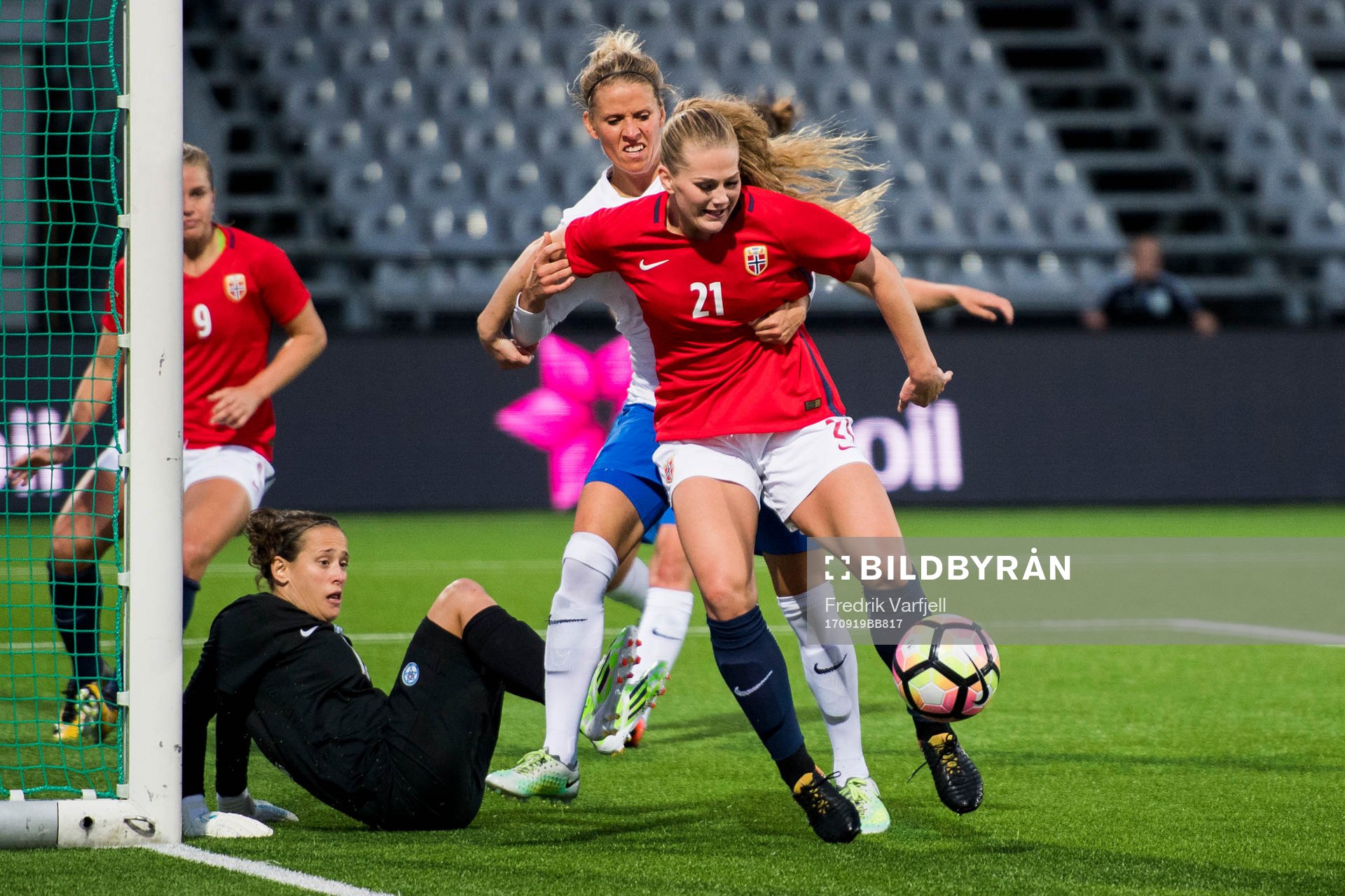 Goalkeeper Maria Korenciova, Jana Vojtekova of Slovakia and