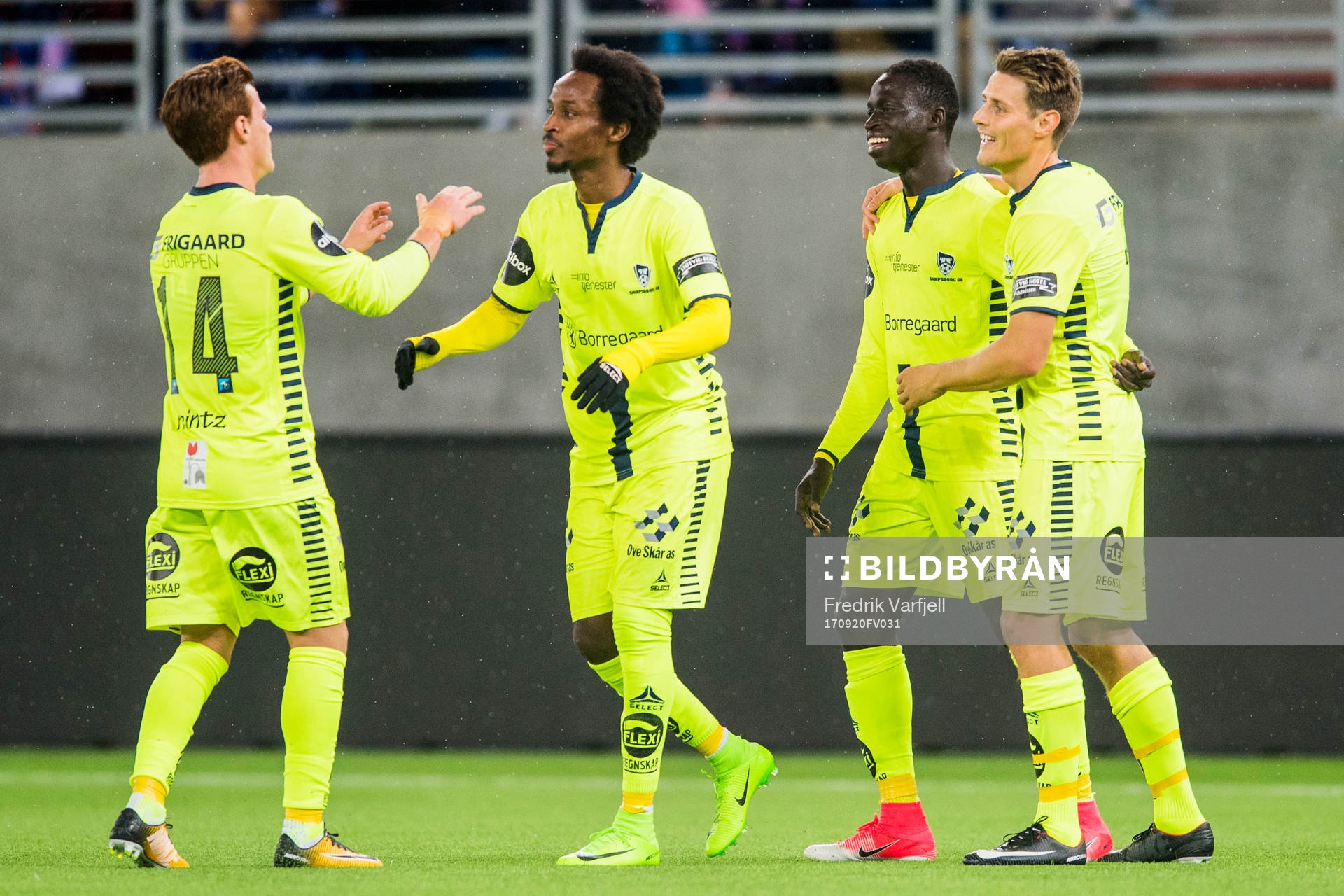 Krepin Diatta of Sarpsborg celebrates with his teammates