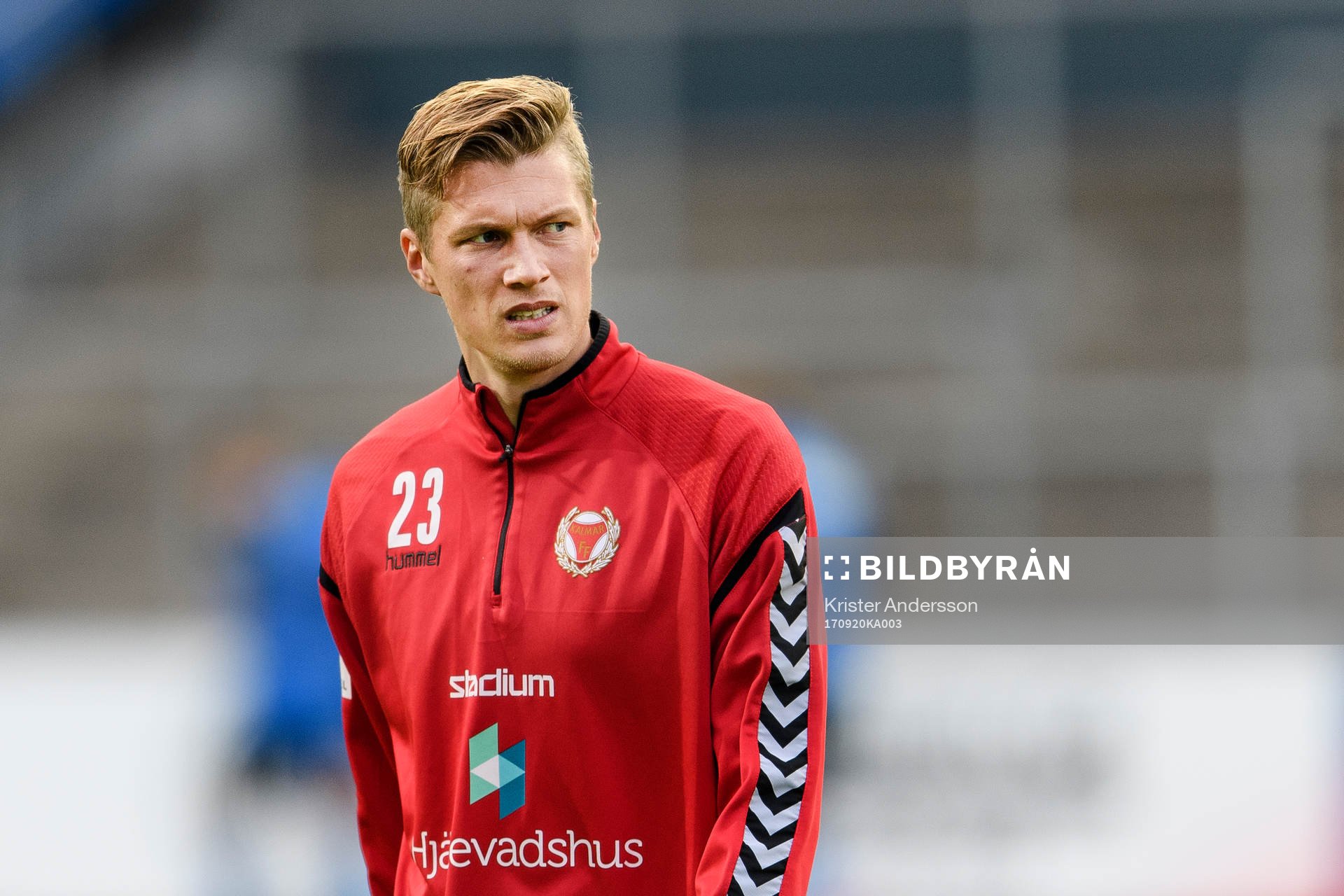 Kalmars Viktor Elm före fotbollsmatchen i Allsvenskan