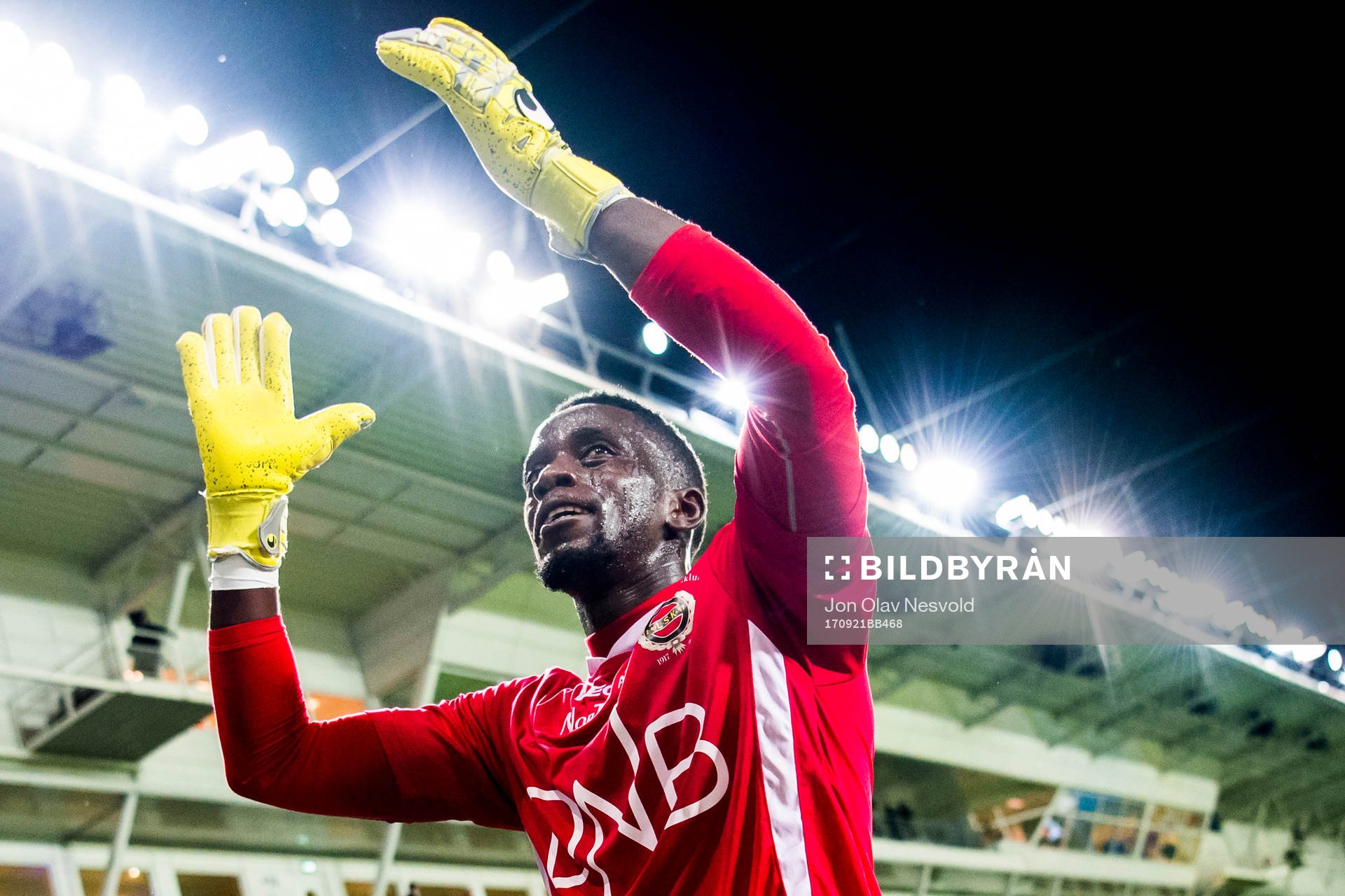 Goalkeeper Arnold Otieno Origi of Lillestrøm celebrates
