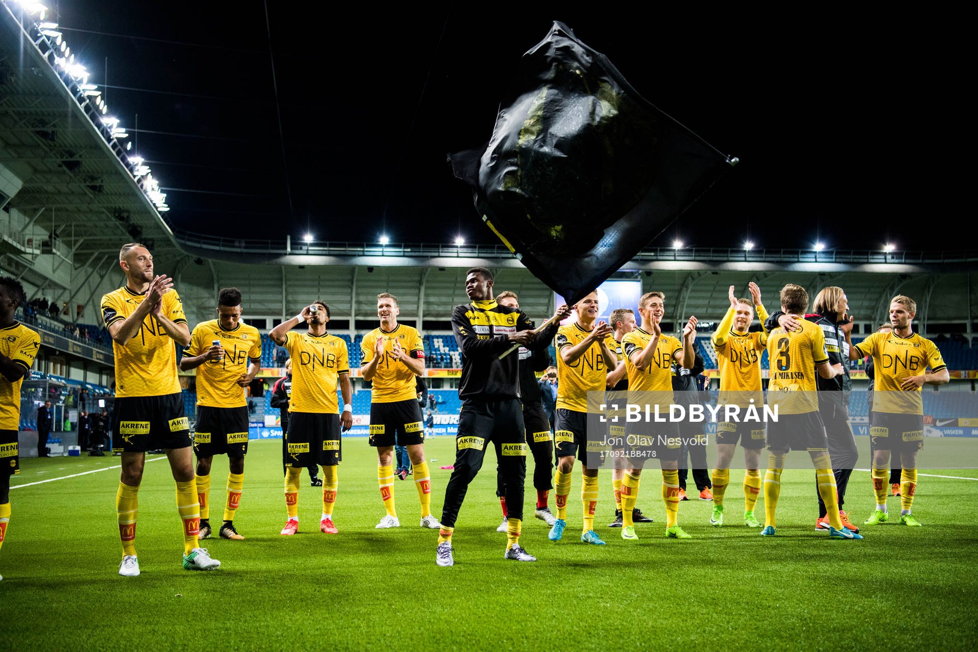 Lillestrøm players celebrate after the cup match between Molde and Lillestrøm on September 21, 2017 in Molde.