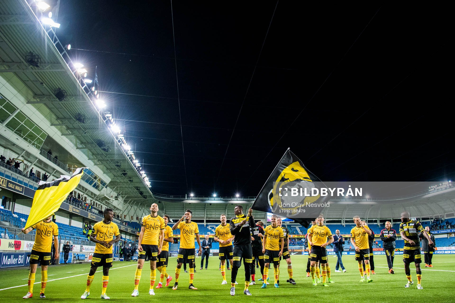 Lillestrøm players celebrate after the cup match between Molde and Lillestrøm on September 21, 2017 in Molde.