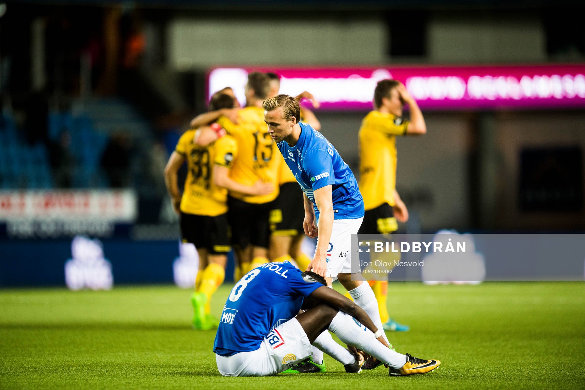 Babacar Sarr of Molde looks dejected while Lillestrøm