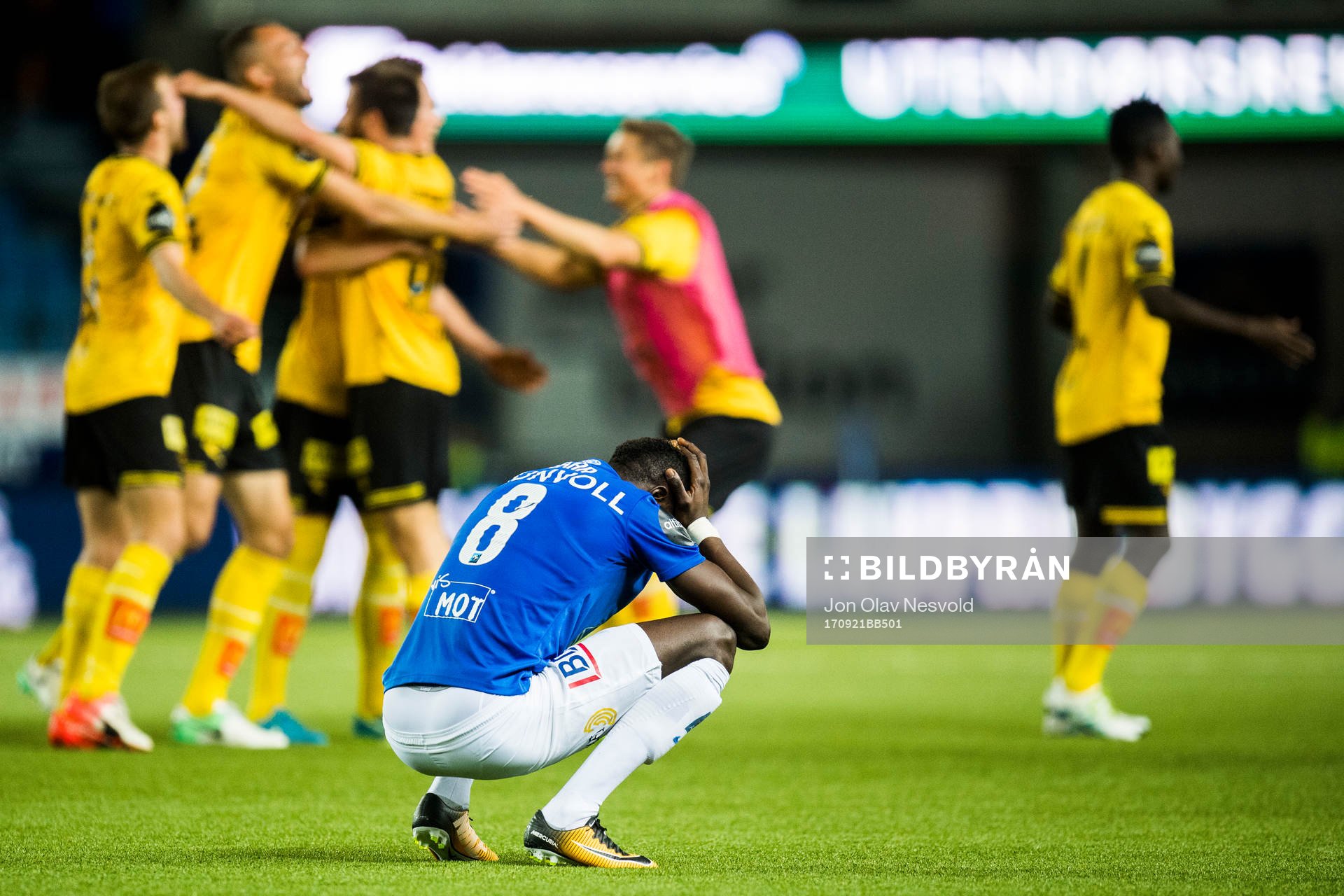 Babacar Sarr of Molde looks dejected while Lillestrøm