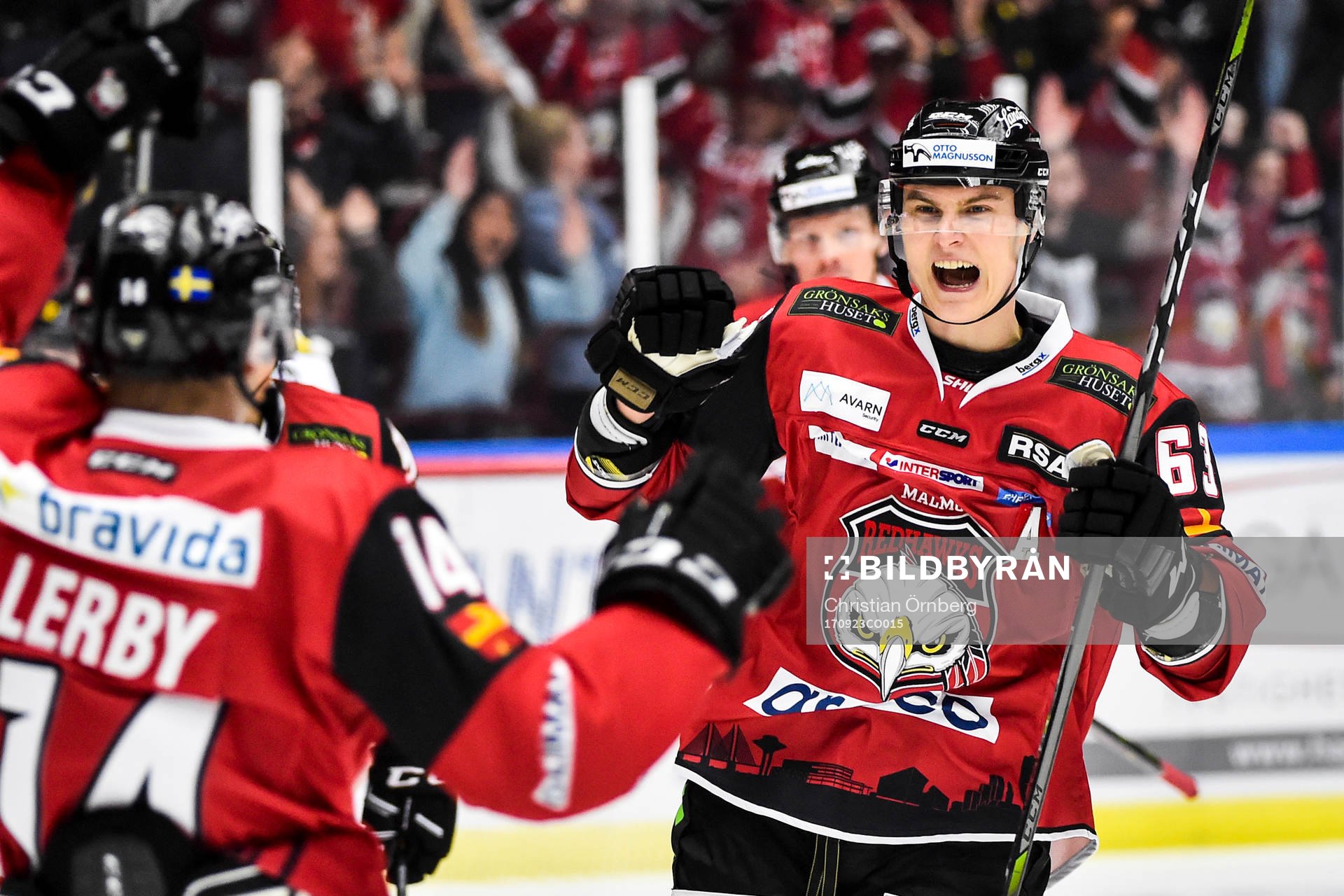 Malmö Redhawks Fredrik Händemark jublar mot Carl-Johan